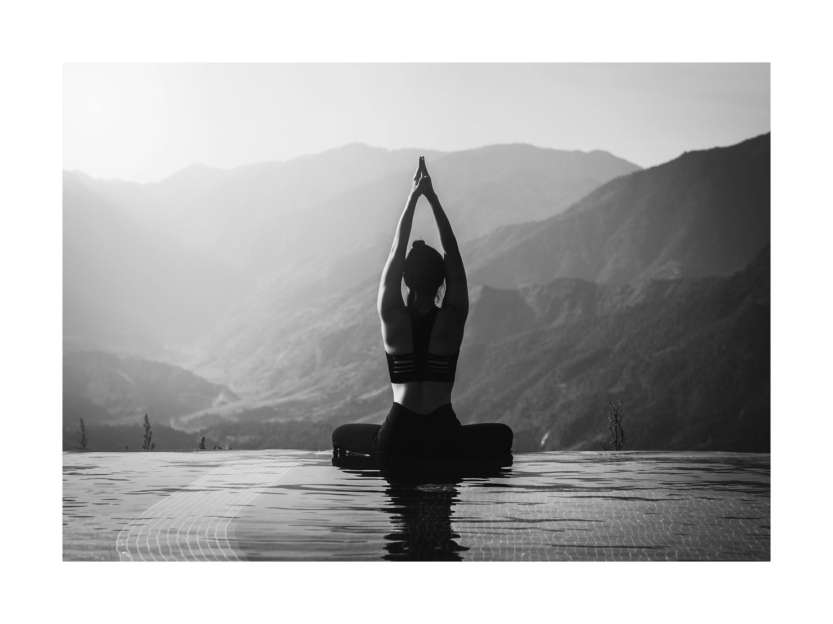 Yoga Lotus Pose by Pool Poster 0