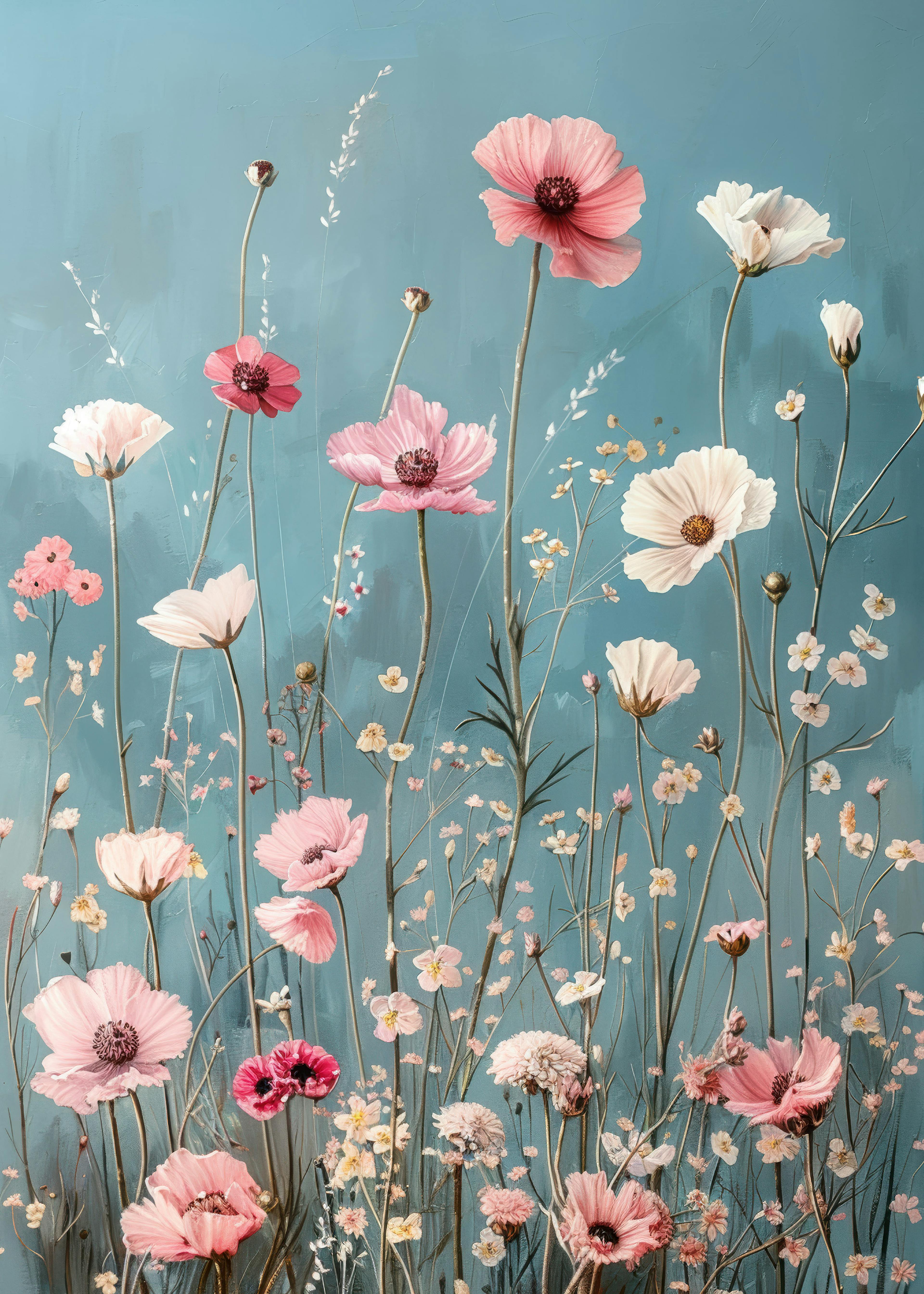 Delicate Pink and White Wildflowers Poster 0