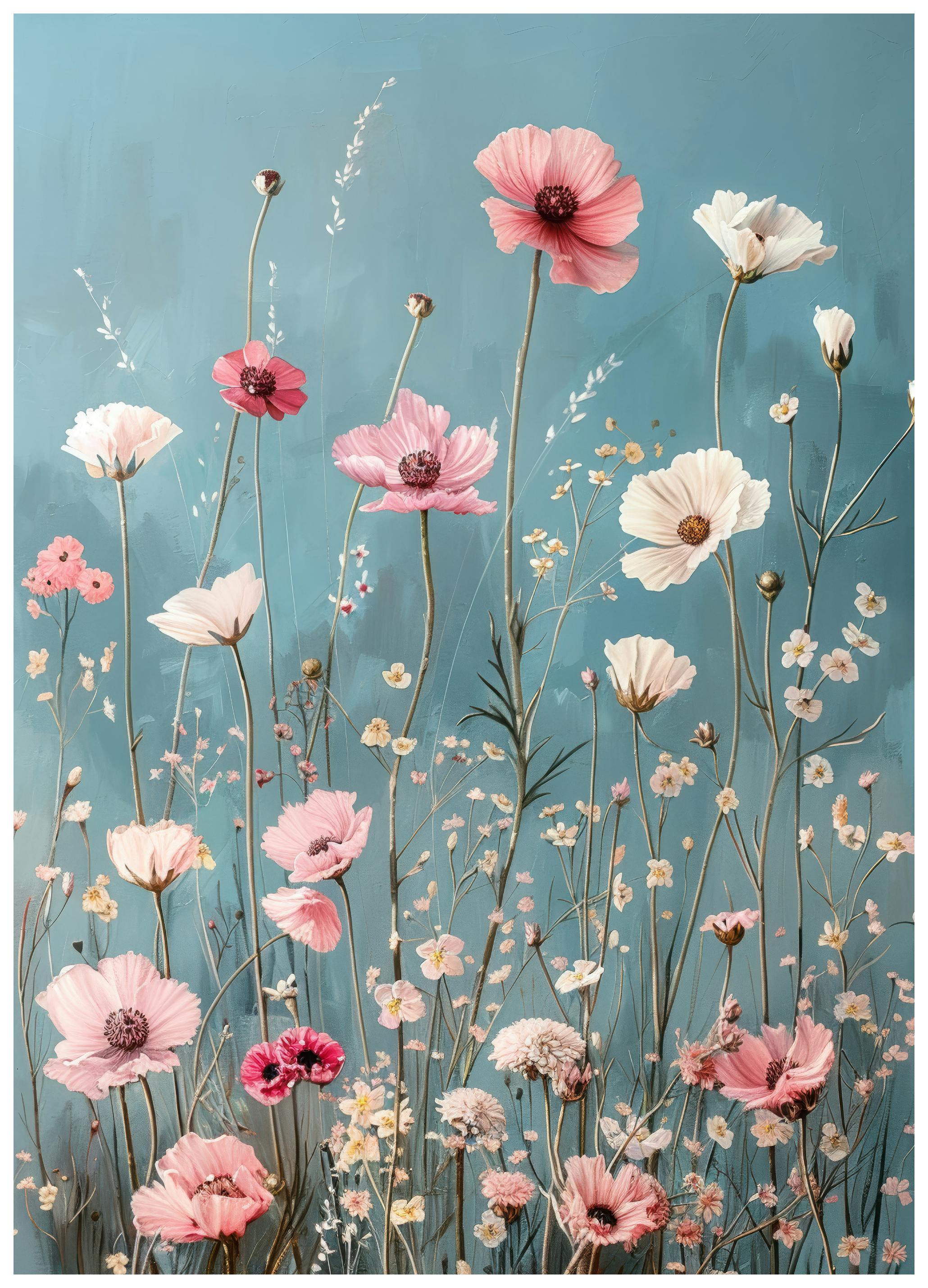 Fijne Roze en Witte Veldbloemen Poster (50x70 cm) - Poster Store