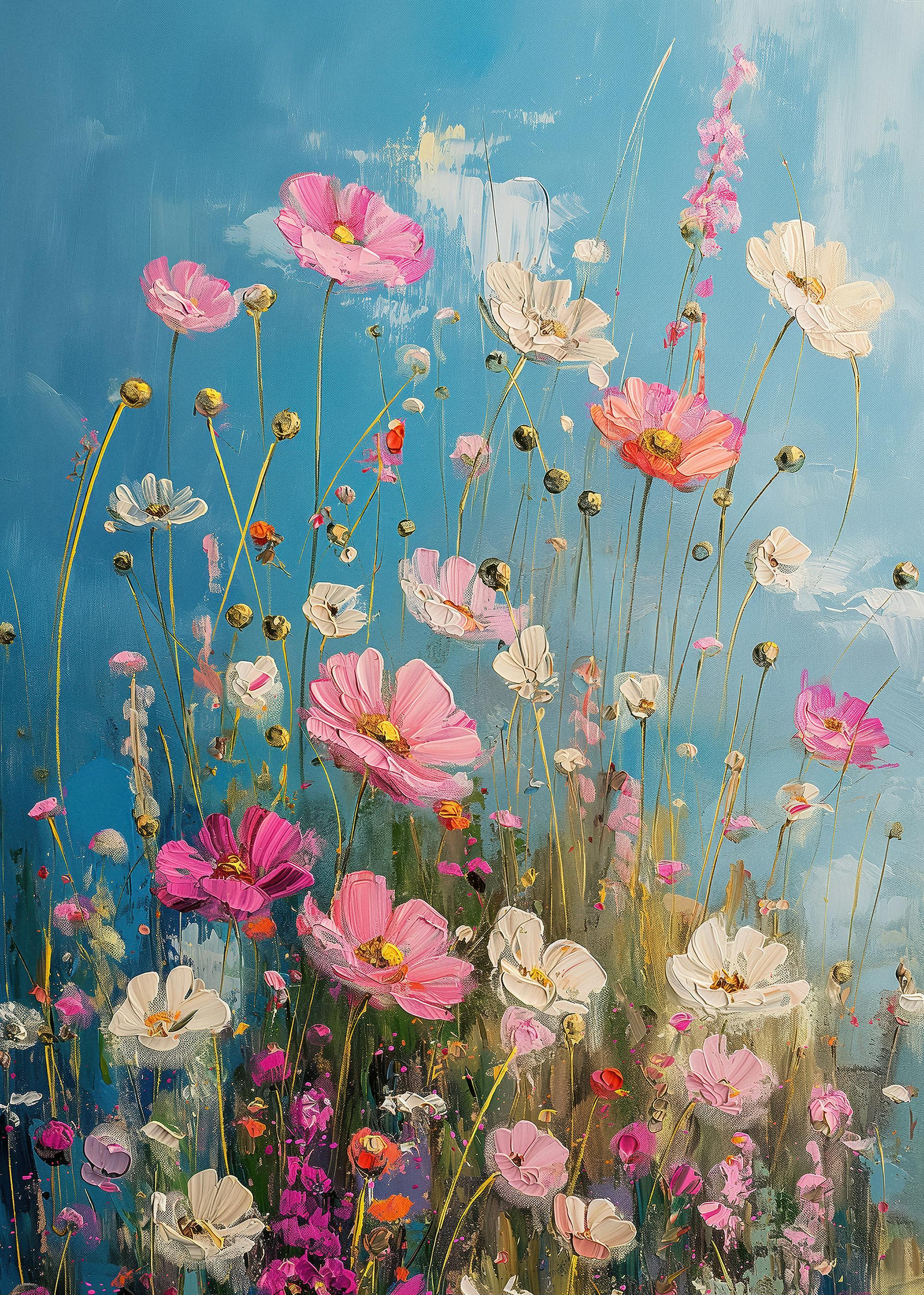 Pink and White Painted Wildflowers Poster 0