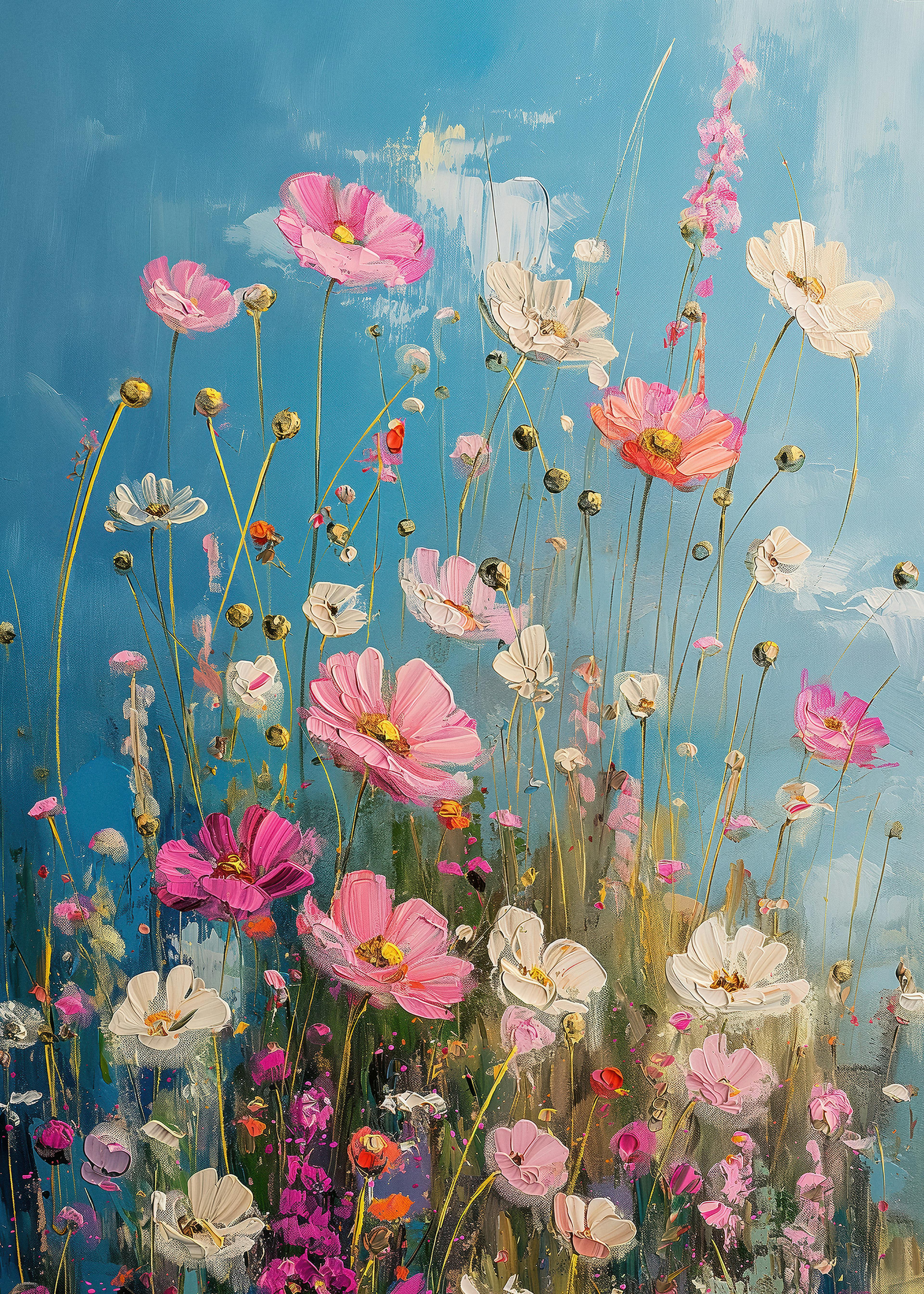 Pink and White Painted Wildflowers Poster 0