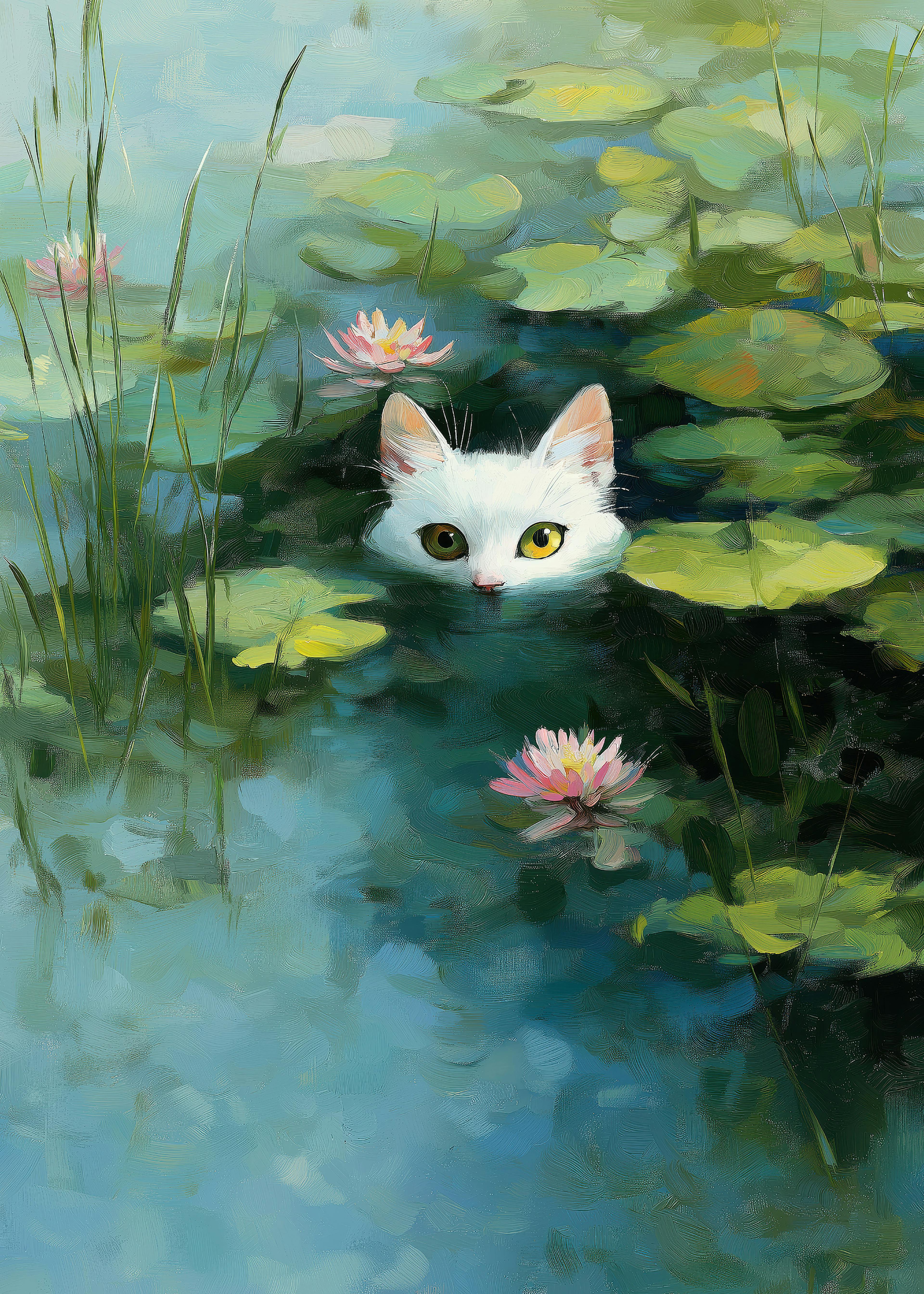 Chat Caché dans Bassin de Nénuphars Poster 0
