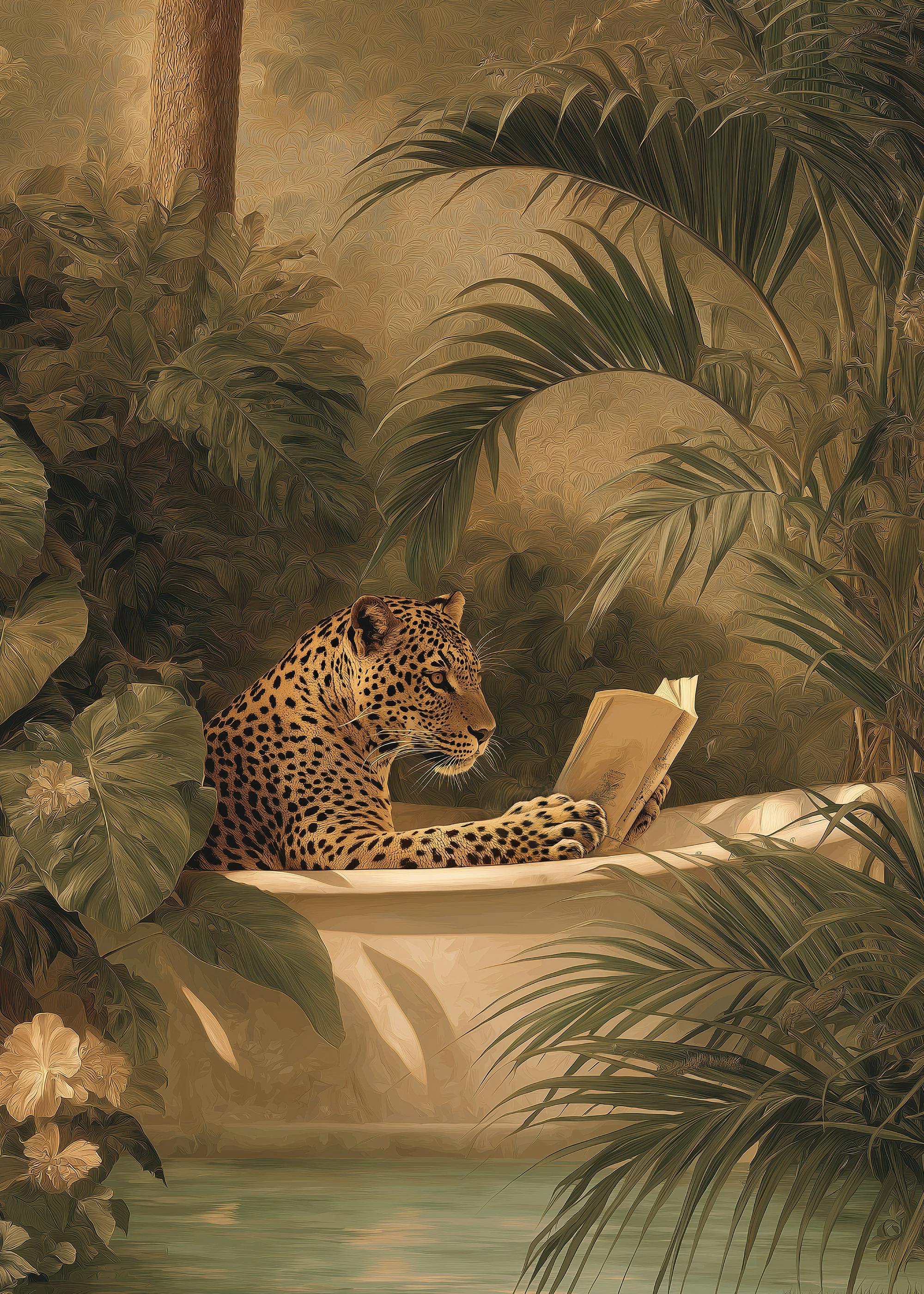 Leopard Reading in a Bathtub Poster 0