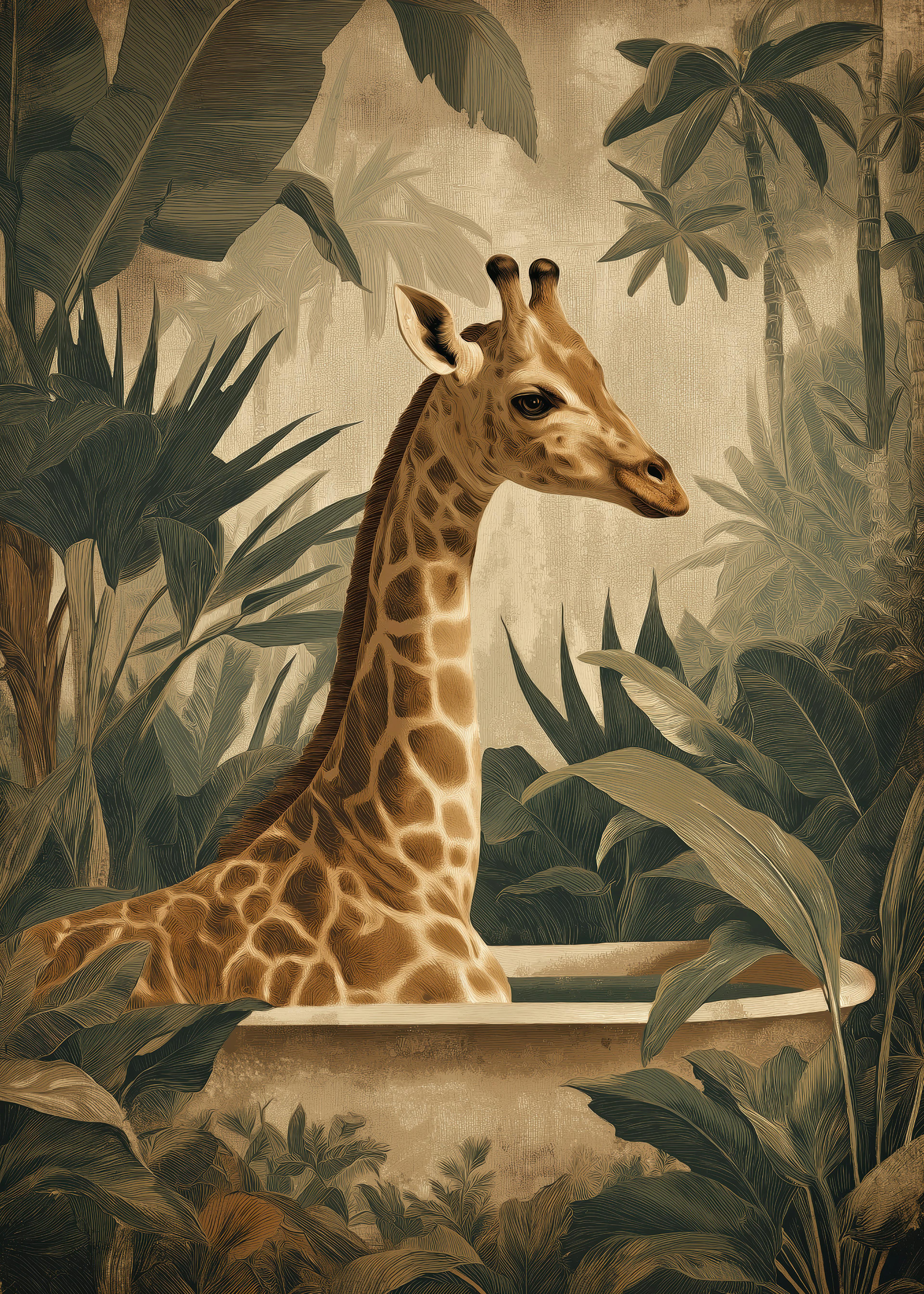 Giraffe in a Bathtub Poster 0