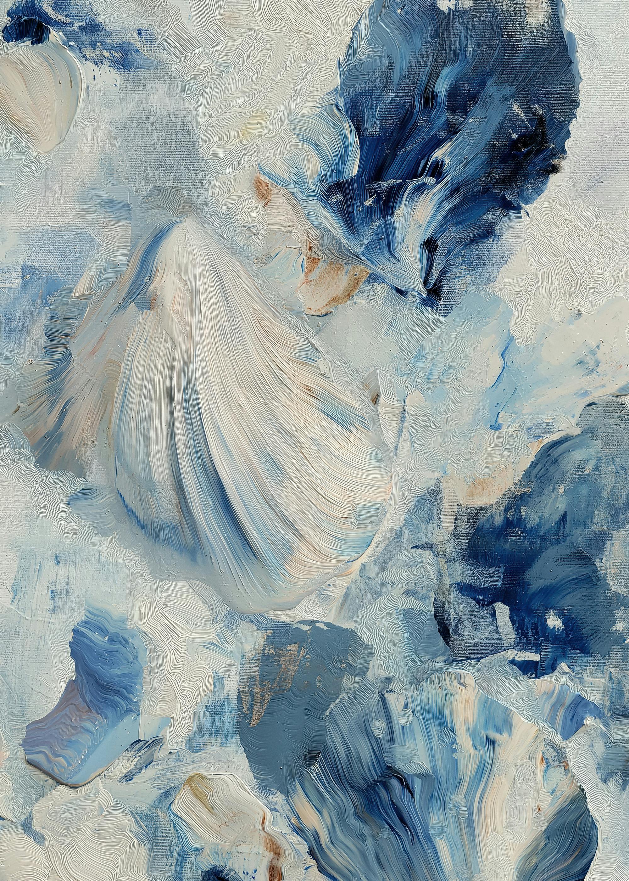 White and Blue Abstract Seashells Poster 0