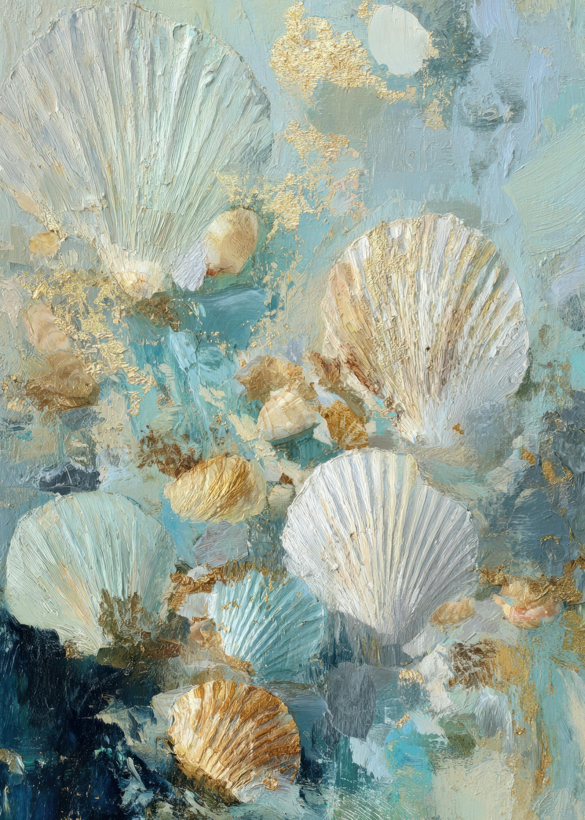 Gold and Blue Abstract Seashells Poster 0