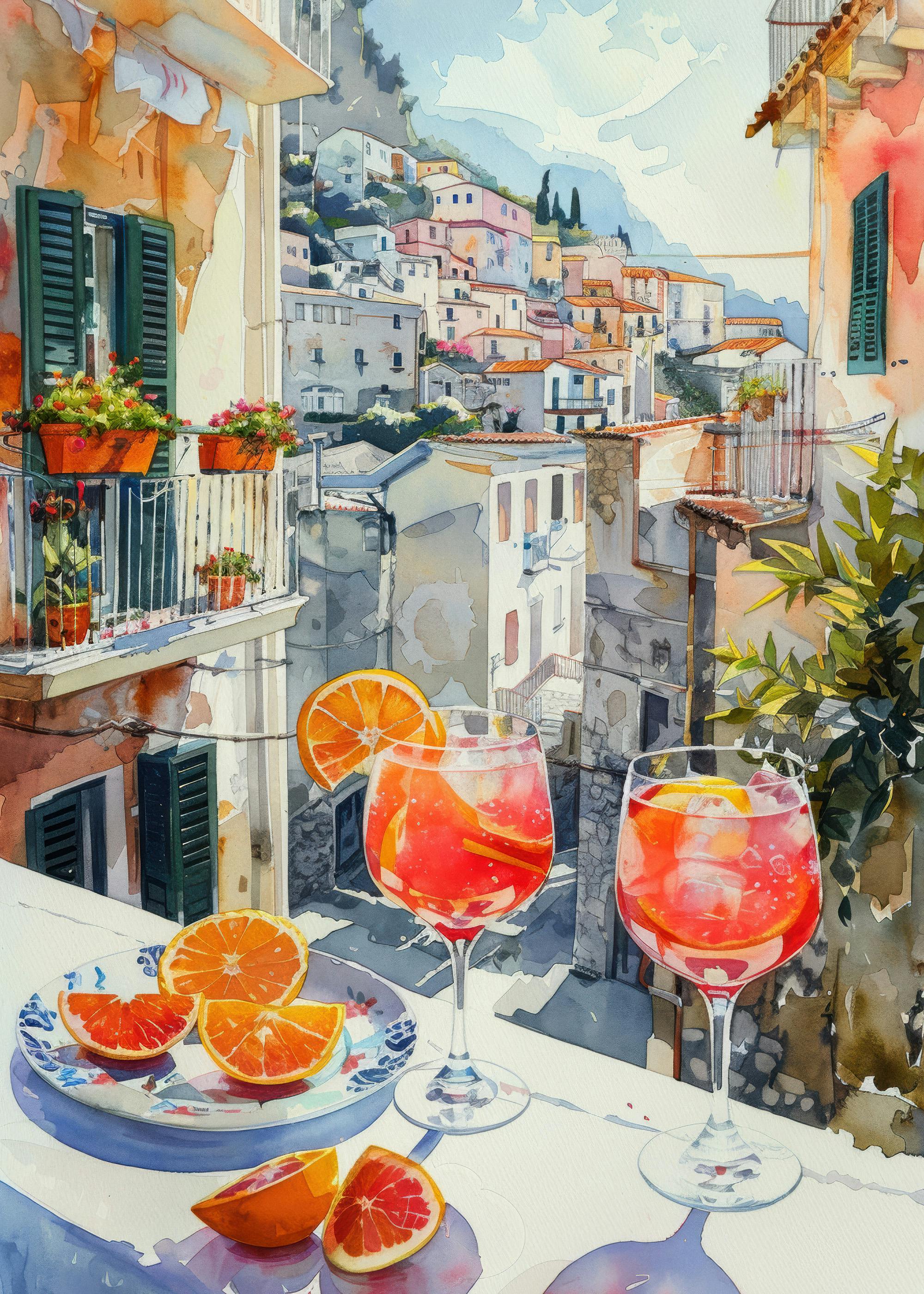 Mediterranean Terrace With Orange Spritz Cocktail Poster 0