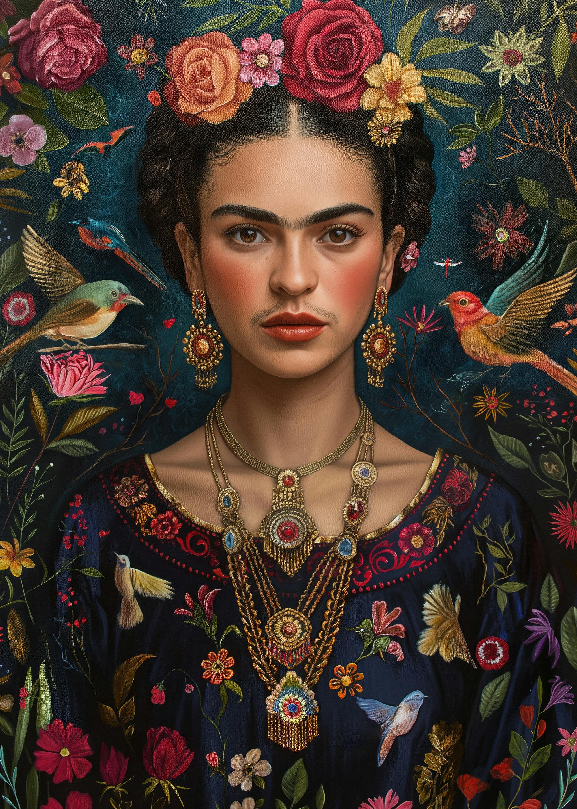 Frida Kahlo With Flowers and Birds No2 Poster 0