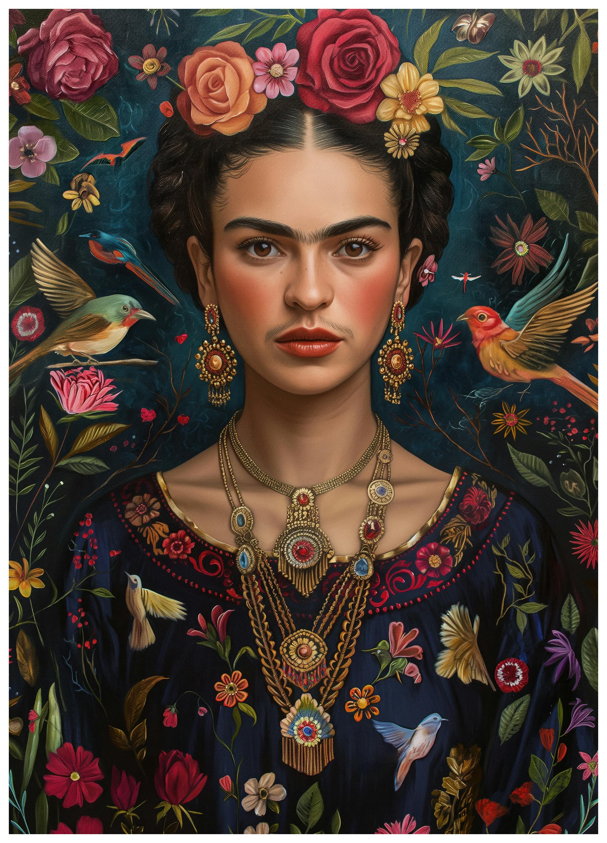 Frida Kahlo With Flowers and Birds No2 Poster (50x70 cm) - Poster Store