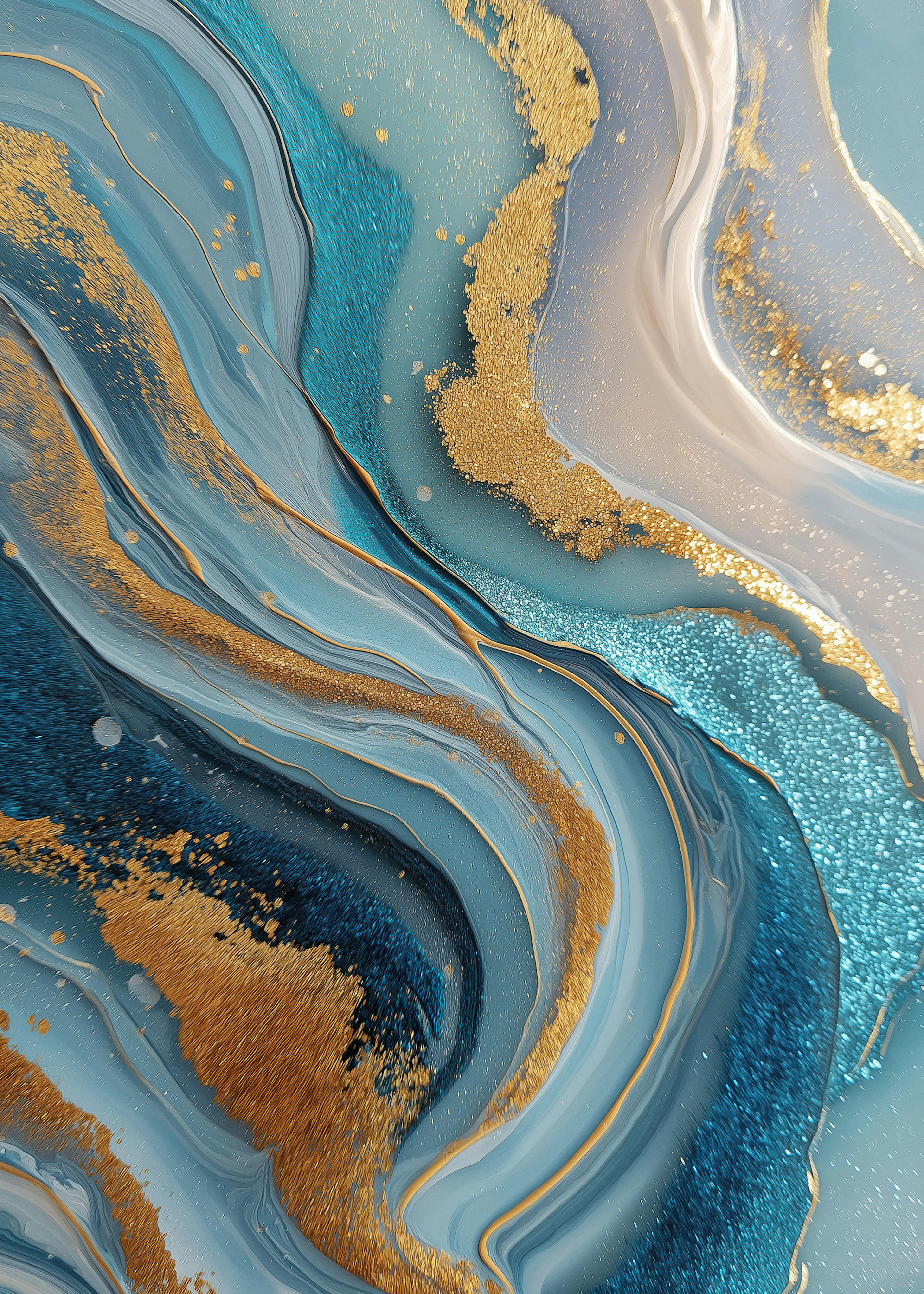Blue and Gold Marble Abstract No1 Poster 0