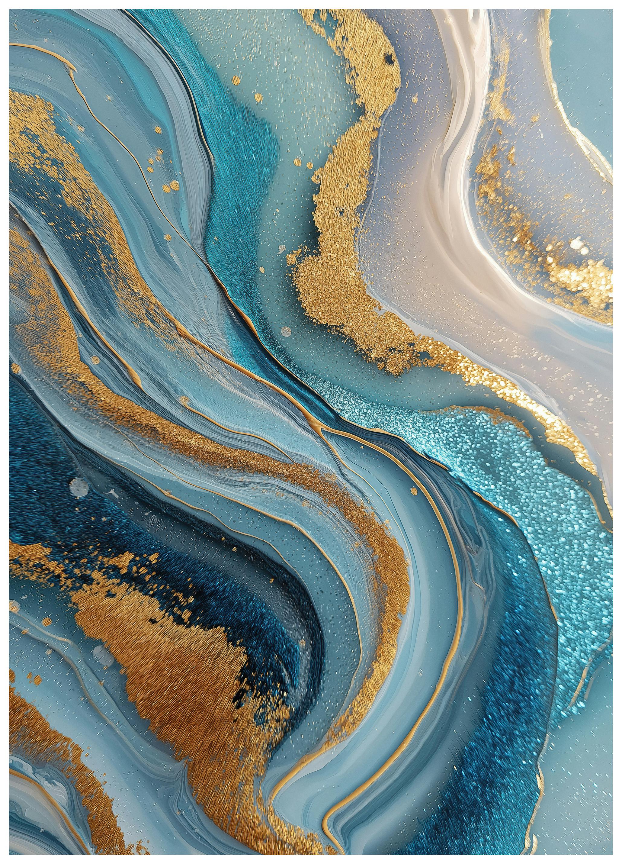Blau und Gold Marmor Abstrakt No1 Poster (50x70 cm) - Poster Store