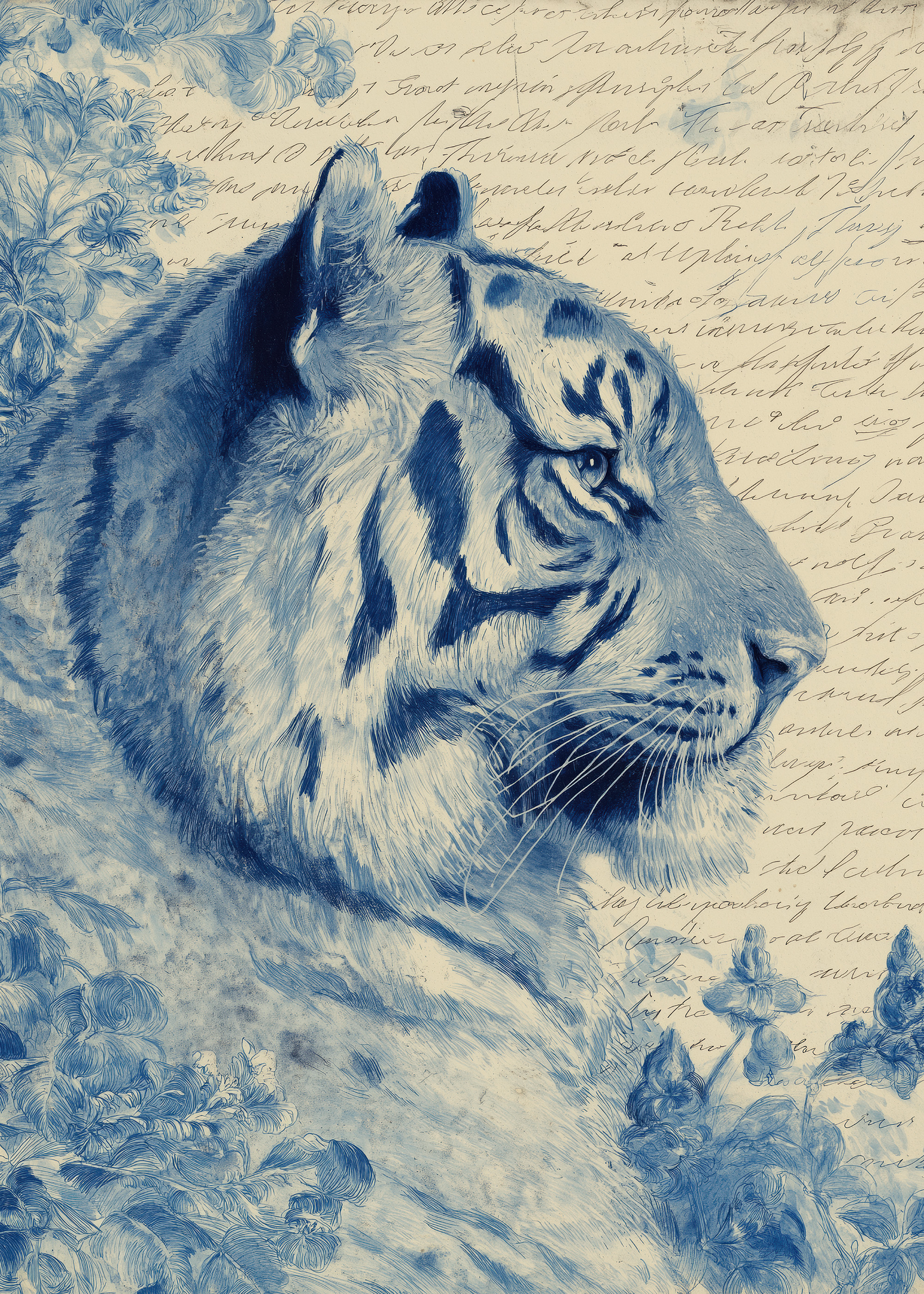 Blue Ink Tiger Poster - Vintage Art | Poster Store US