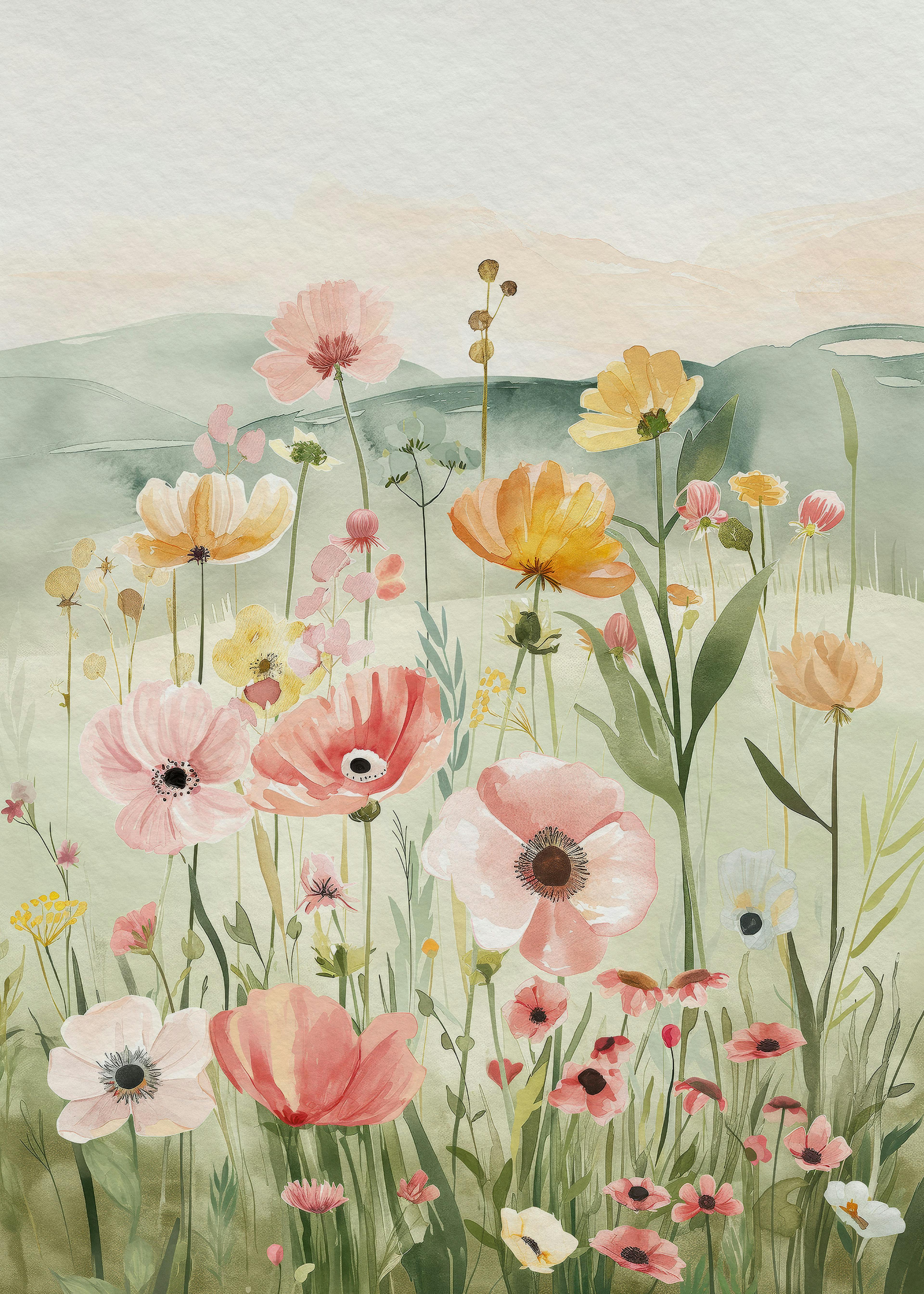 Prairie Florale Aquarelle Poster 0