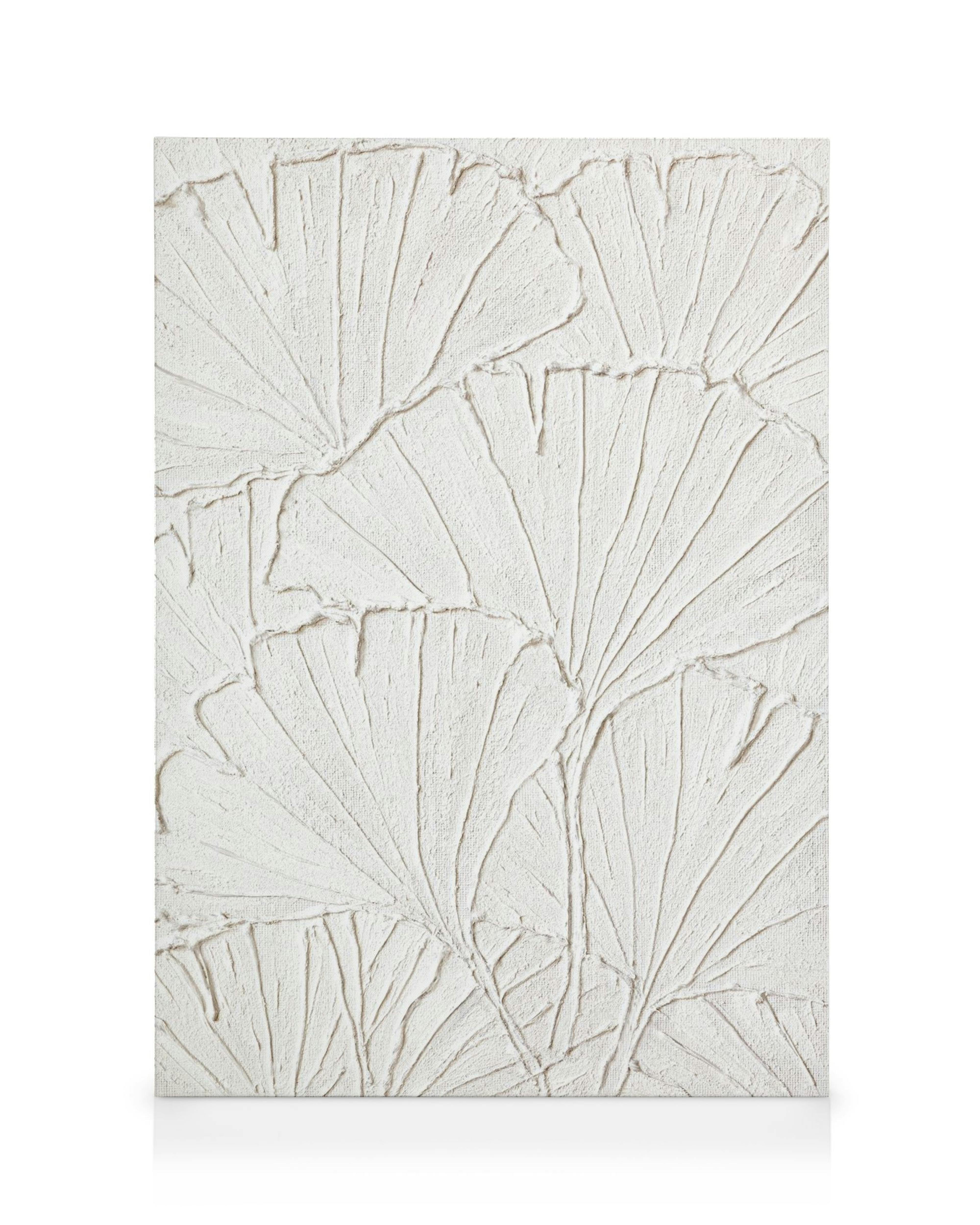 Toile de texture blanche avec des motifs de feuilles de ginkgo en relief.