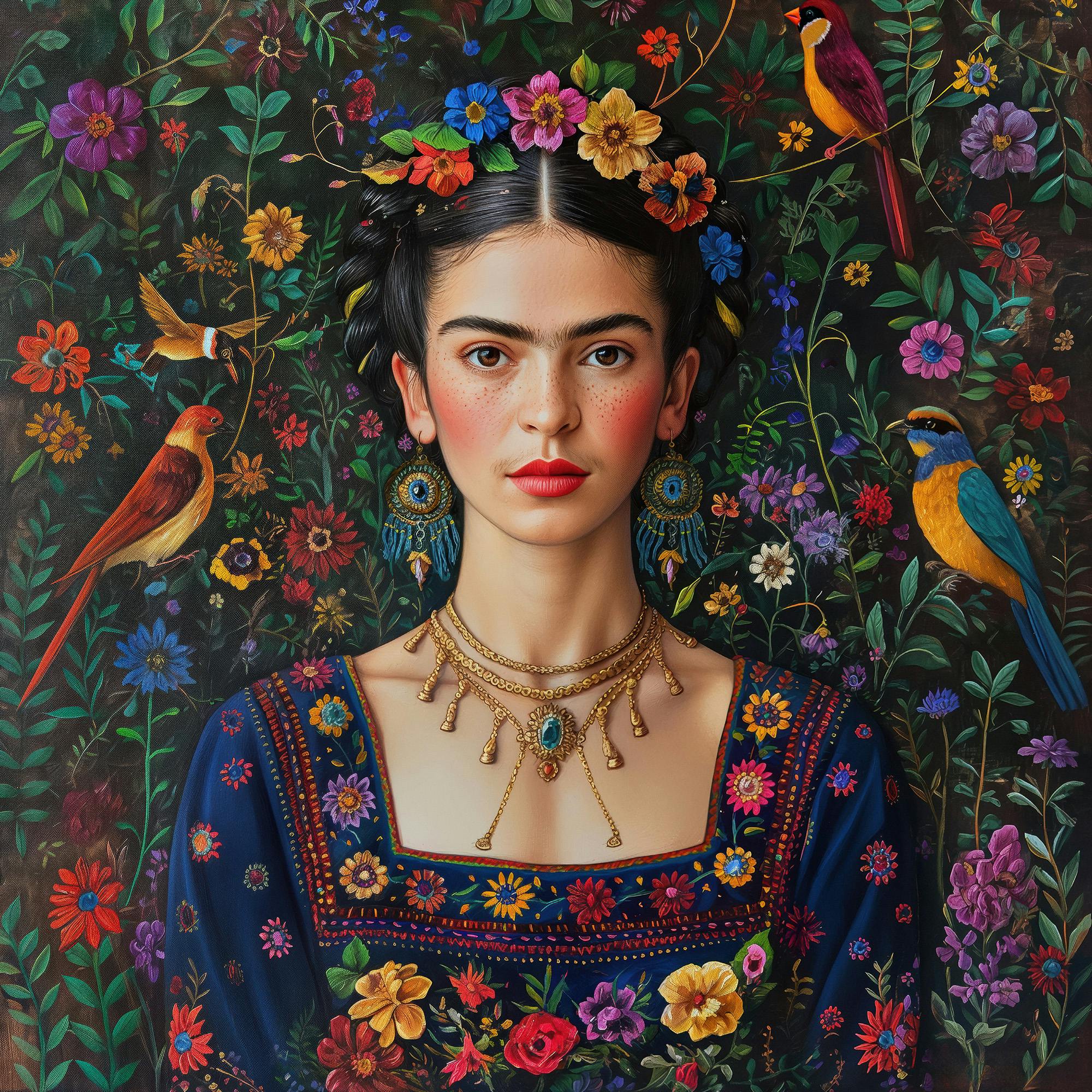 Frida Kahlo With Flowers and Birds No1 Poster 0