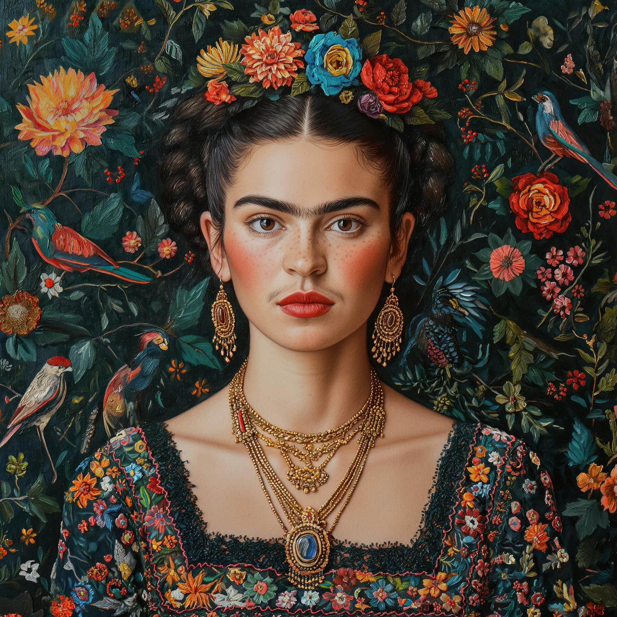 Frida Kahlo With Flowers and Birds No3 Poster 0