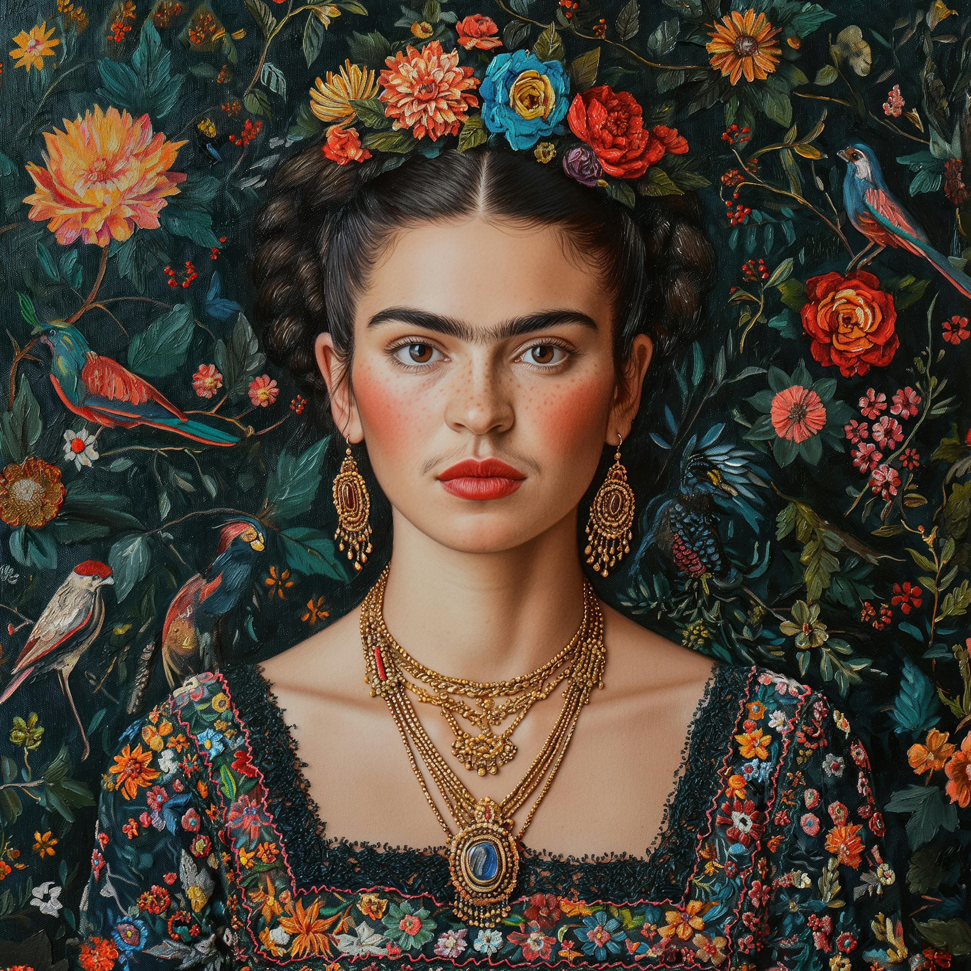 Frida Kahlo With Flowers and Birds No3 Poster 0