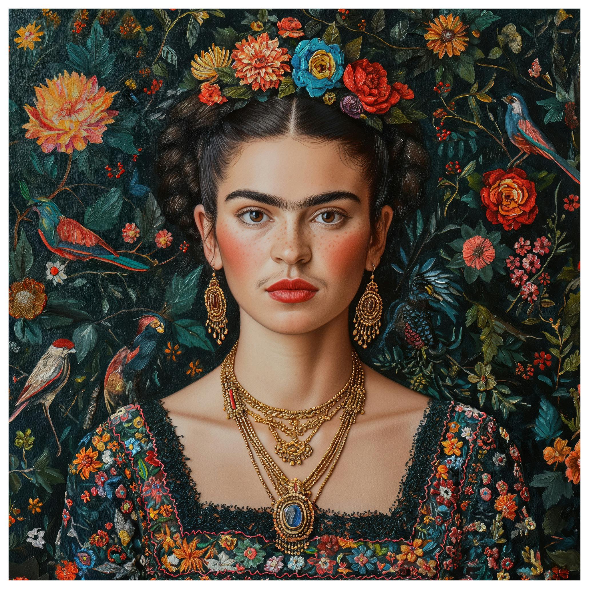 Frida Kahlo With Flowers and Birds No3 Poster (50x50 cm) - Poster Store