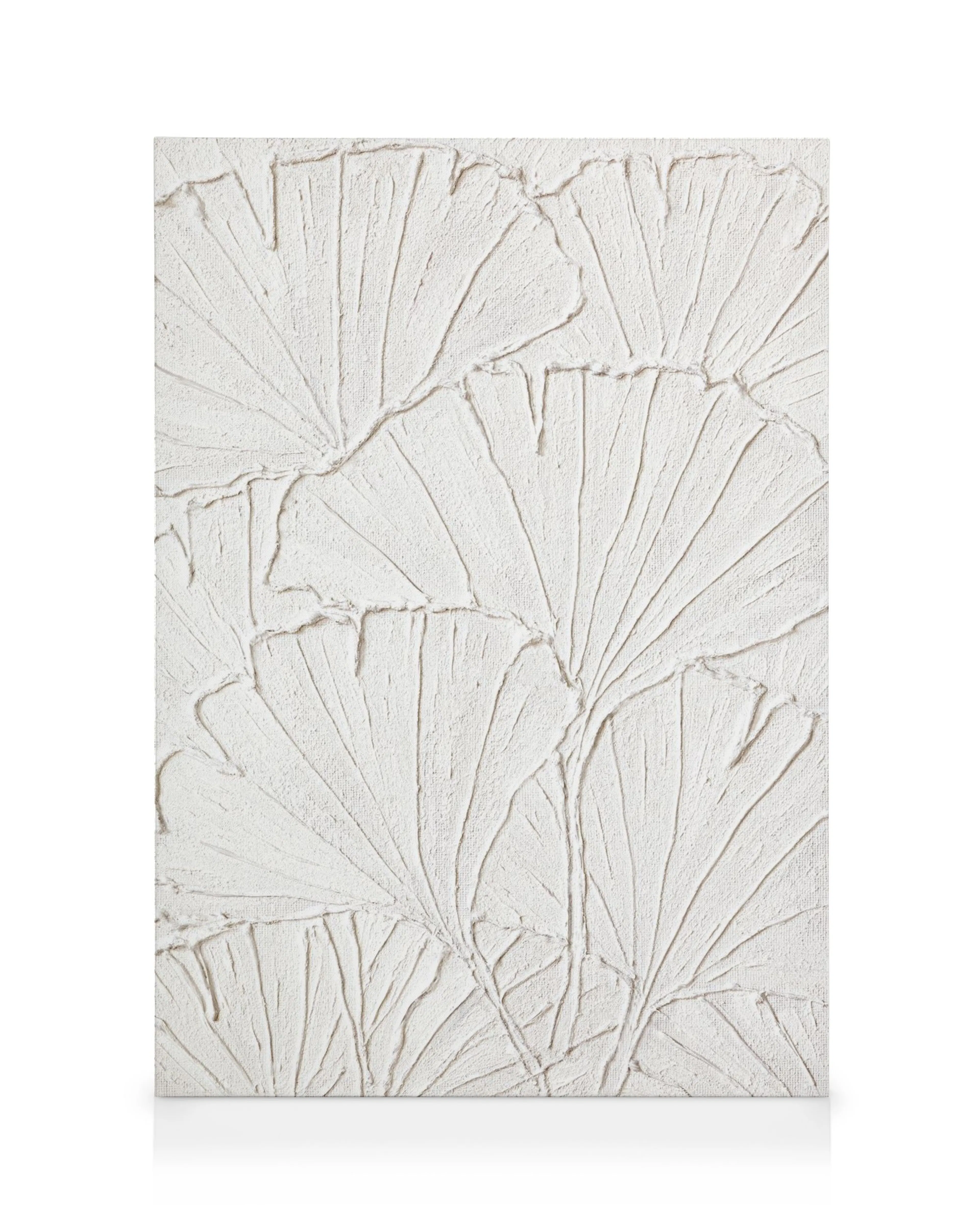 An off-white textured canvas with raised ginkgo leaf patterns in a repeating design.