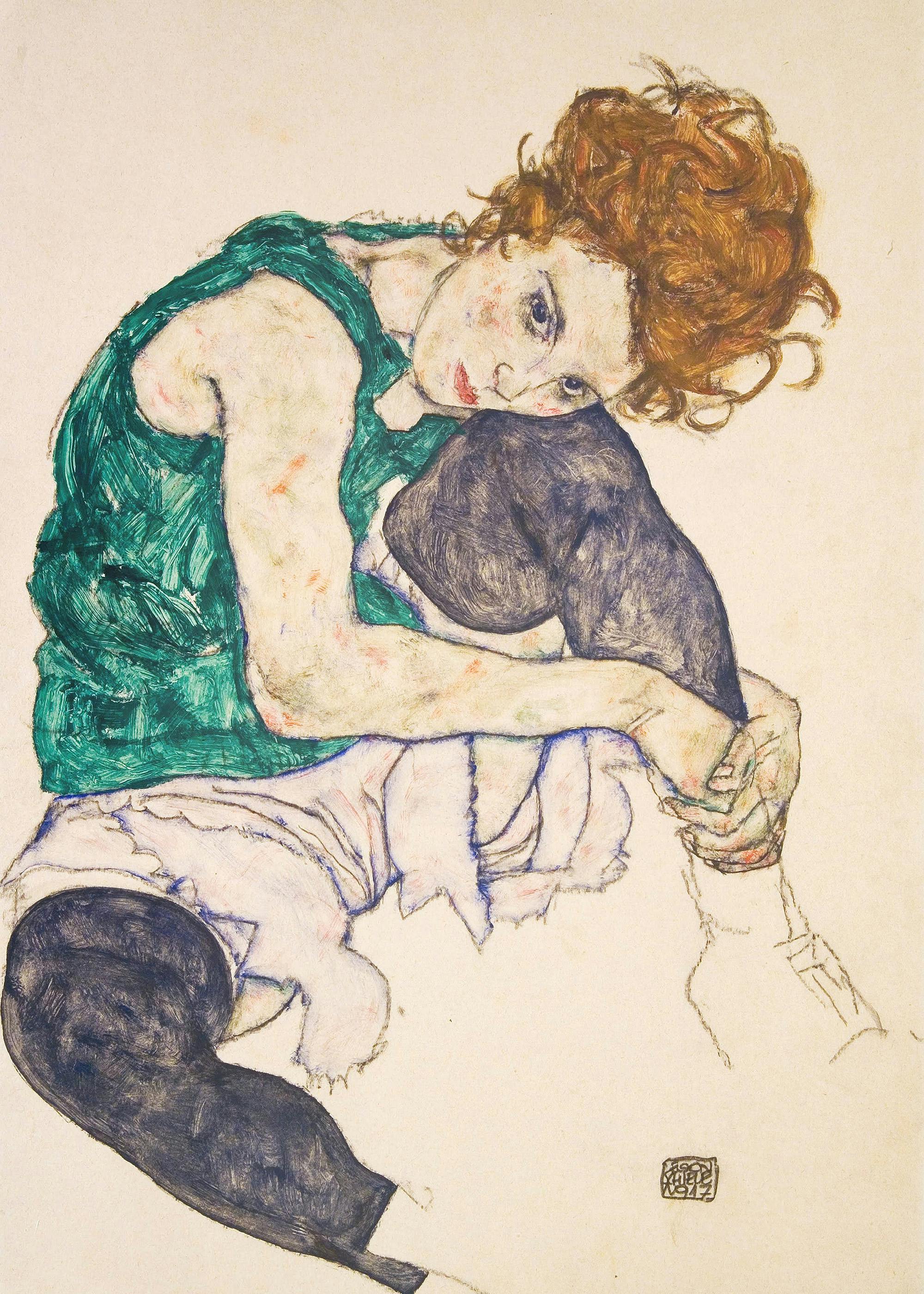 Egon Schiele - Ülő Nő Behajlított Térdekkel Poszter 0