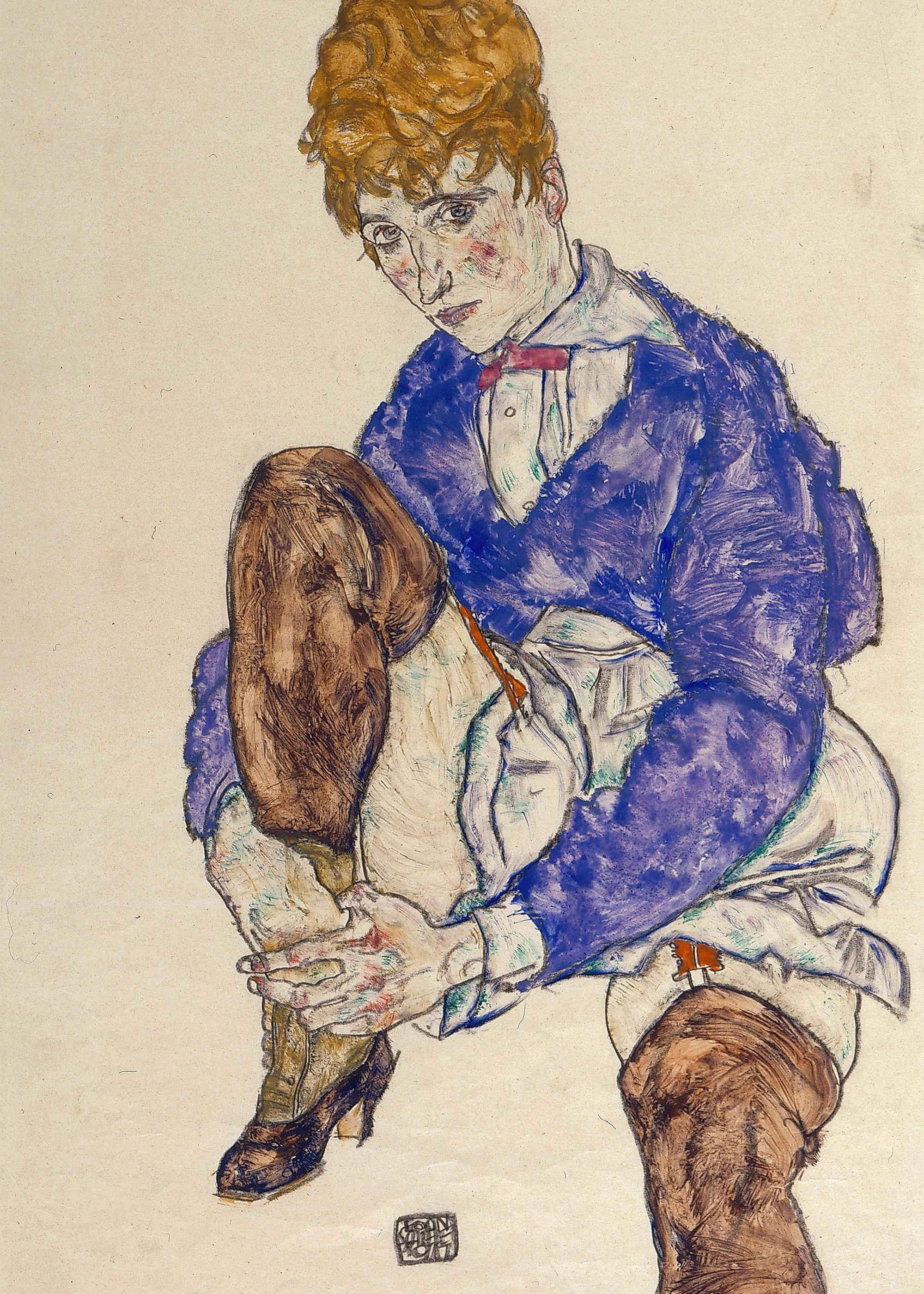 Egon Schiele- Portrait de la Femme de l'Artiste Assise Affiche 0
