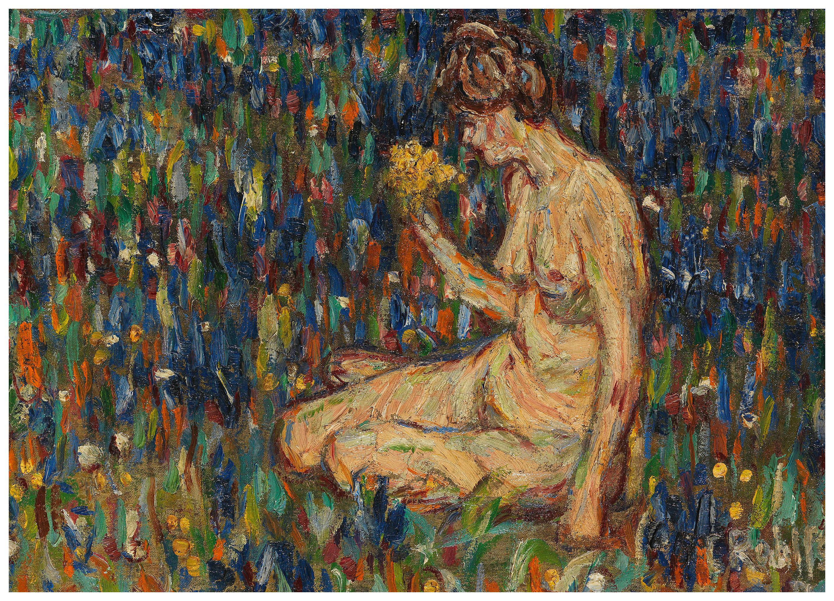 Christian Rohlfs - Female Nude with Yellow Bouquet of Flowers Poster (30x40 cm) - Poster Store