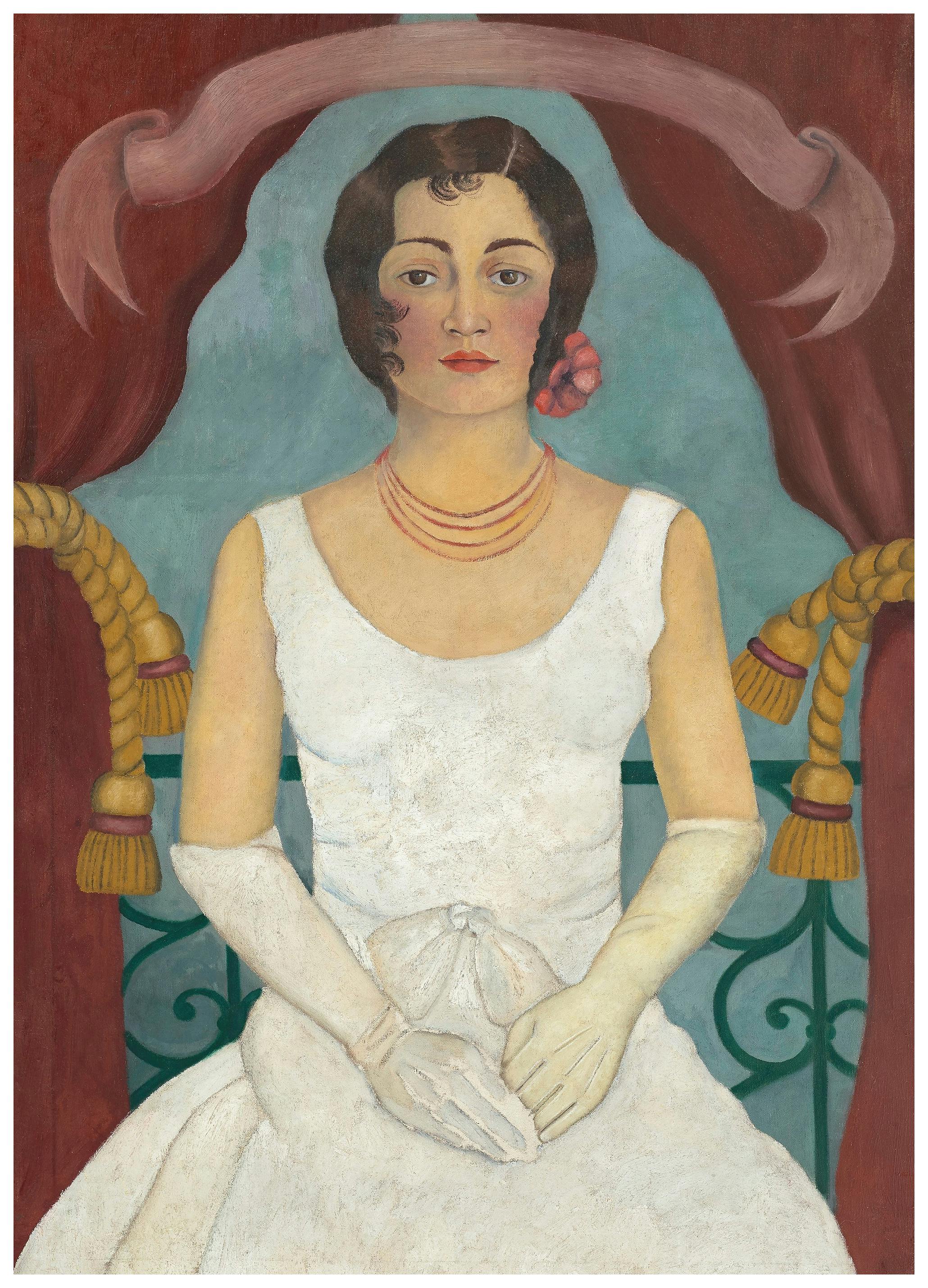 Frida Kahlo - Portrait d'une Dame en Blanc Affiche (50x70 cm) - Poster Store