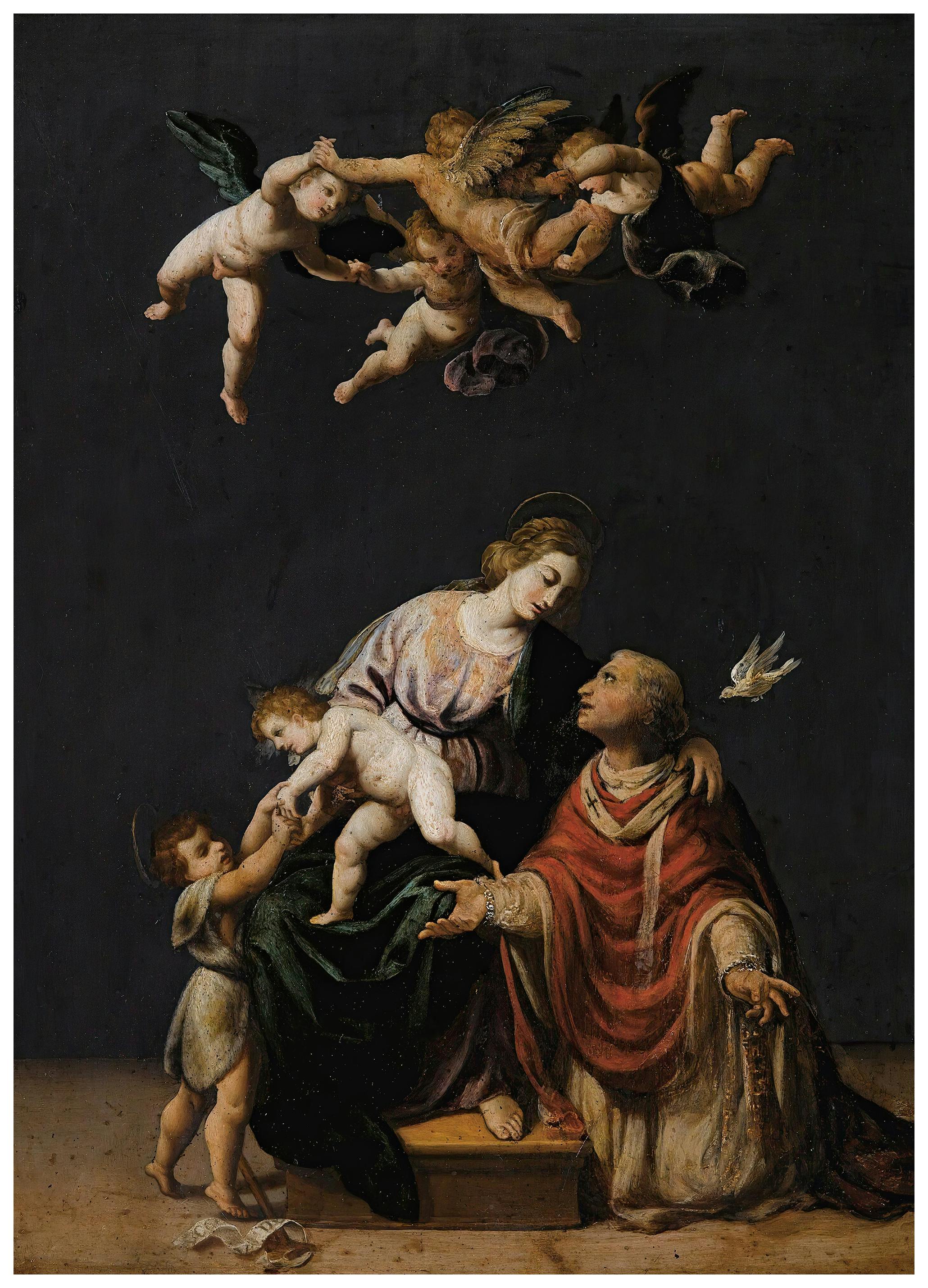 Alessandro Turchi - Paus Gregorius Bemiddelt Met De Maagd, Jezus Christus En Sint-Jan De Doper Poster (70x100 cm) - Poster Store