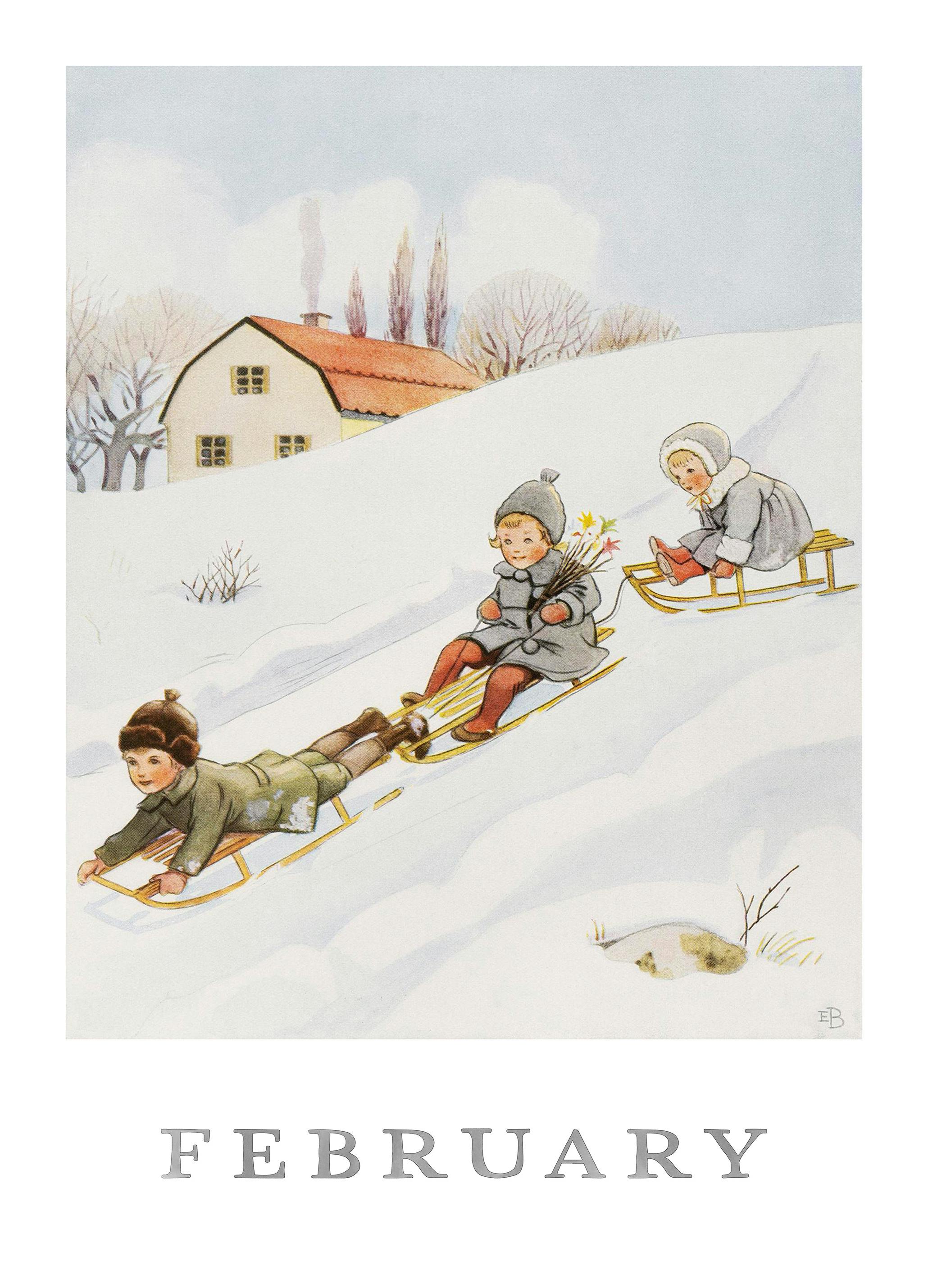 Elsa Beskow - Februari Poster (50x70 cm) - Poster Store