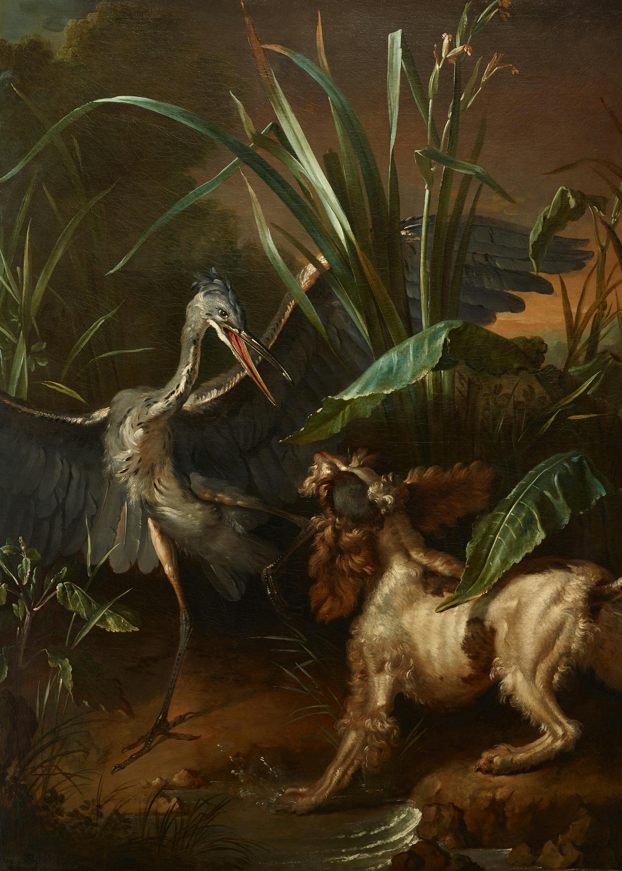 Jean-Baptiste Oudry - Spaniel de Apă în Confruntare cu un Stârc Poster 0