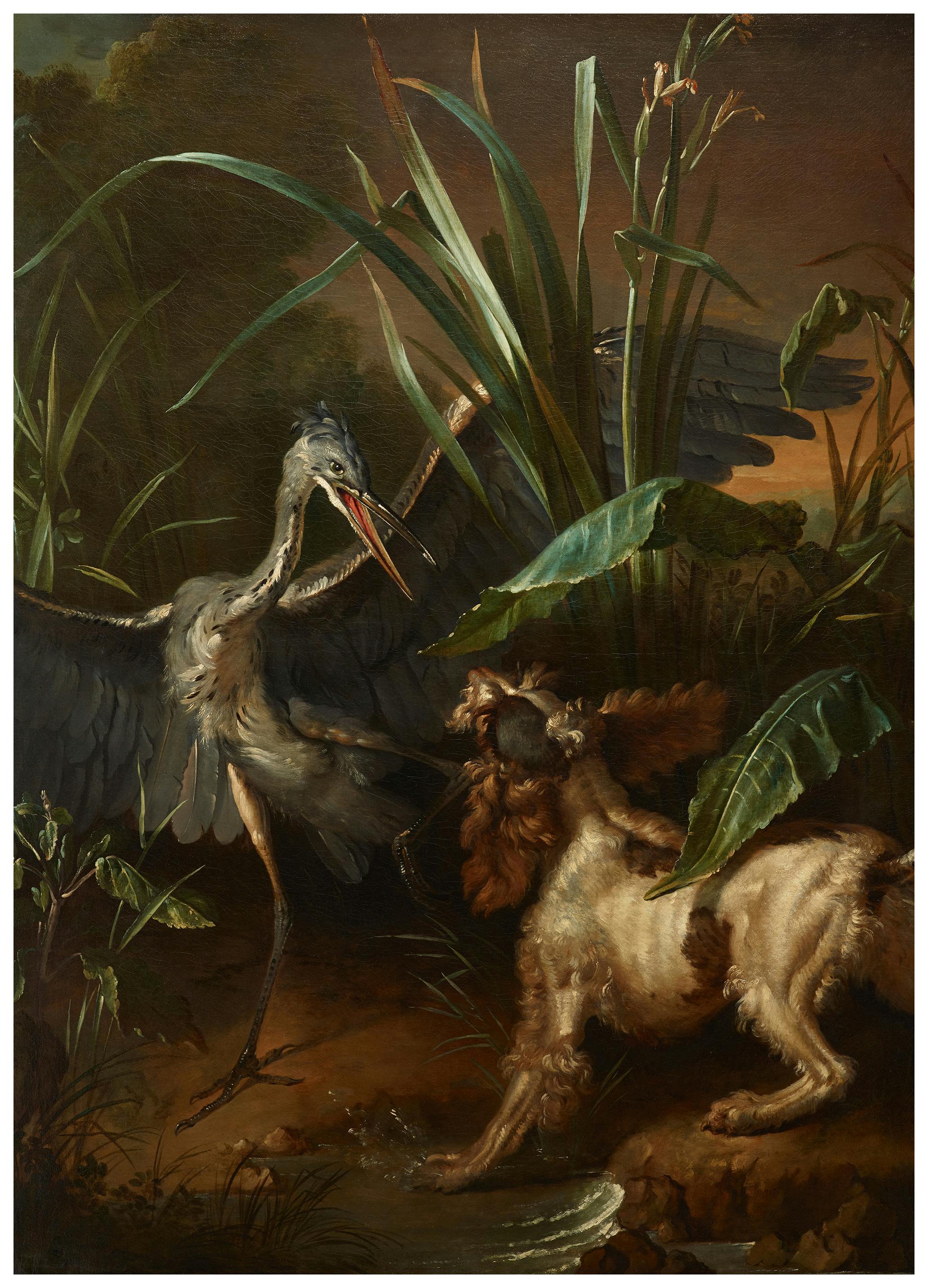 Jean-Baptiste Oudry - Water Spaniel Confronting a Heron Poster (21x30 cm) - Poster Store