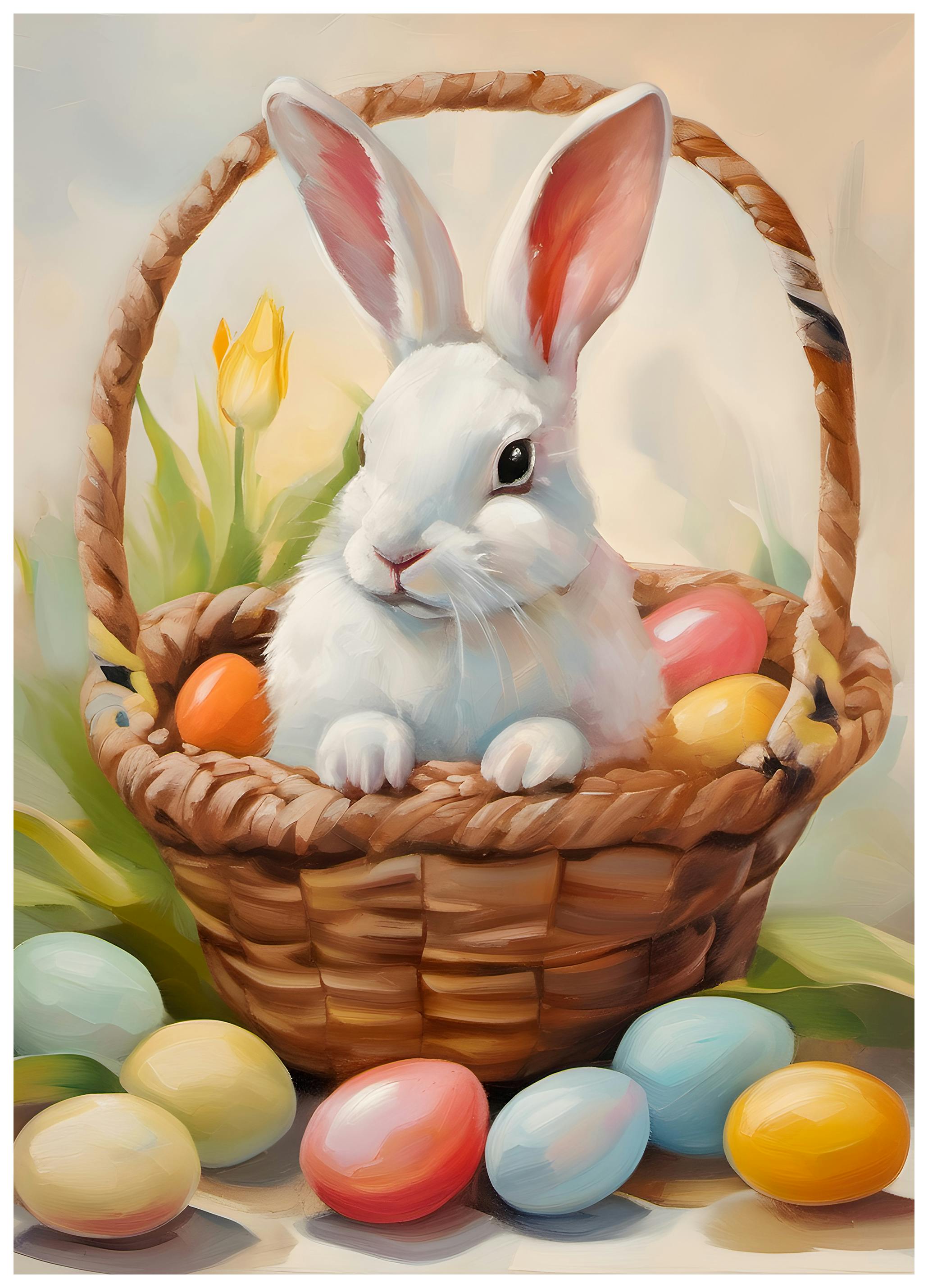 Påskehare Kurv Pastell Egg Plakat (70x100 cm) - Poster Store