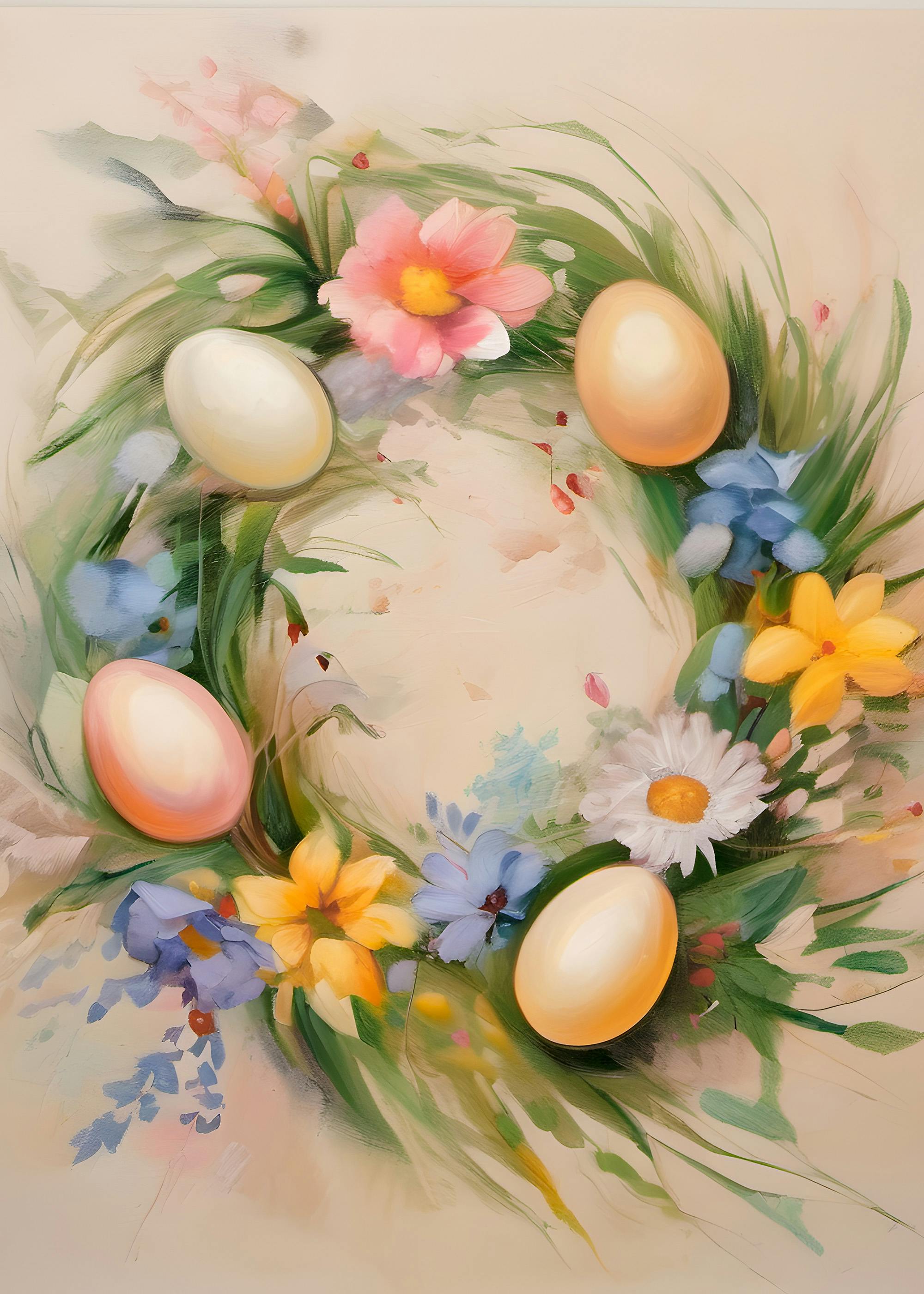 Floral Wreath with Easter Eggs Poster 0