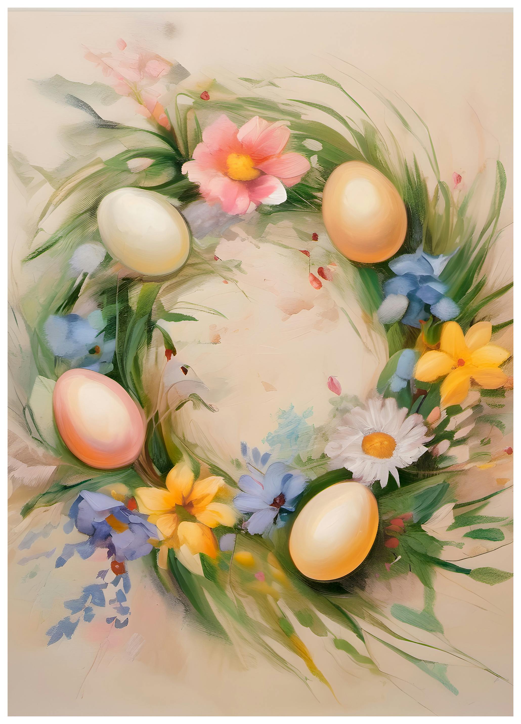 Floral Wreath with Easter Eggs Poster (70x100 cm) - Poster Store