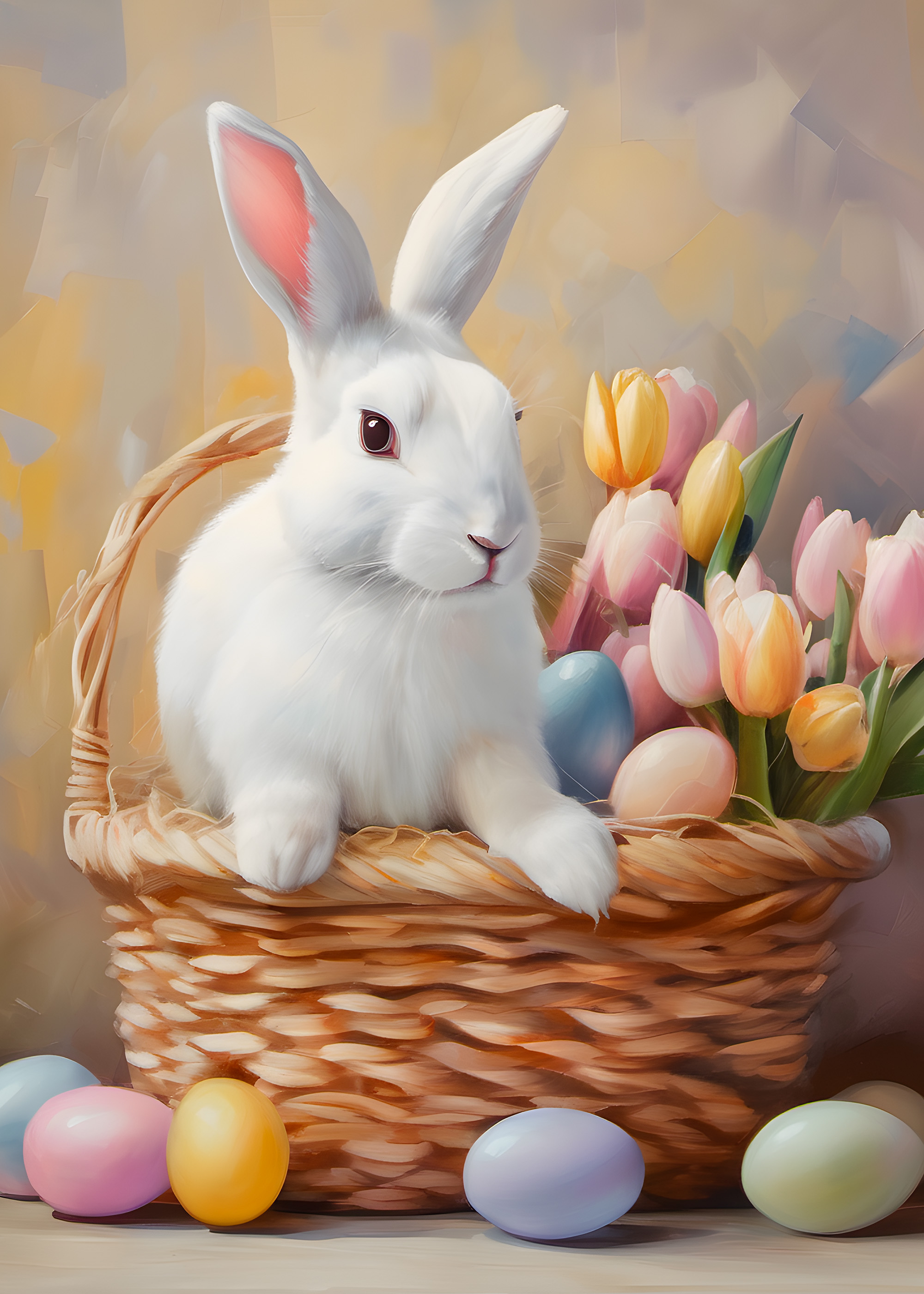 White Bunny in Easter Basket Poster | Poster Store US