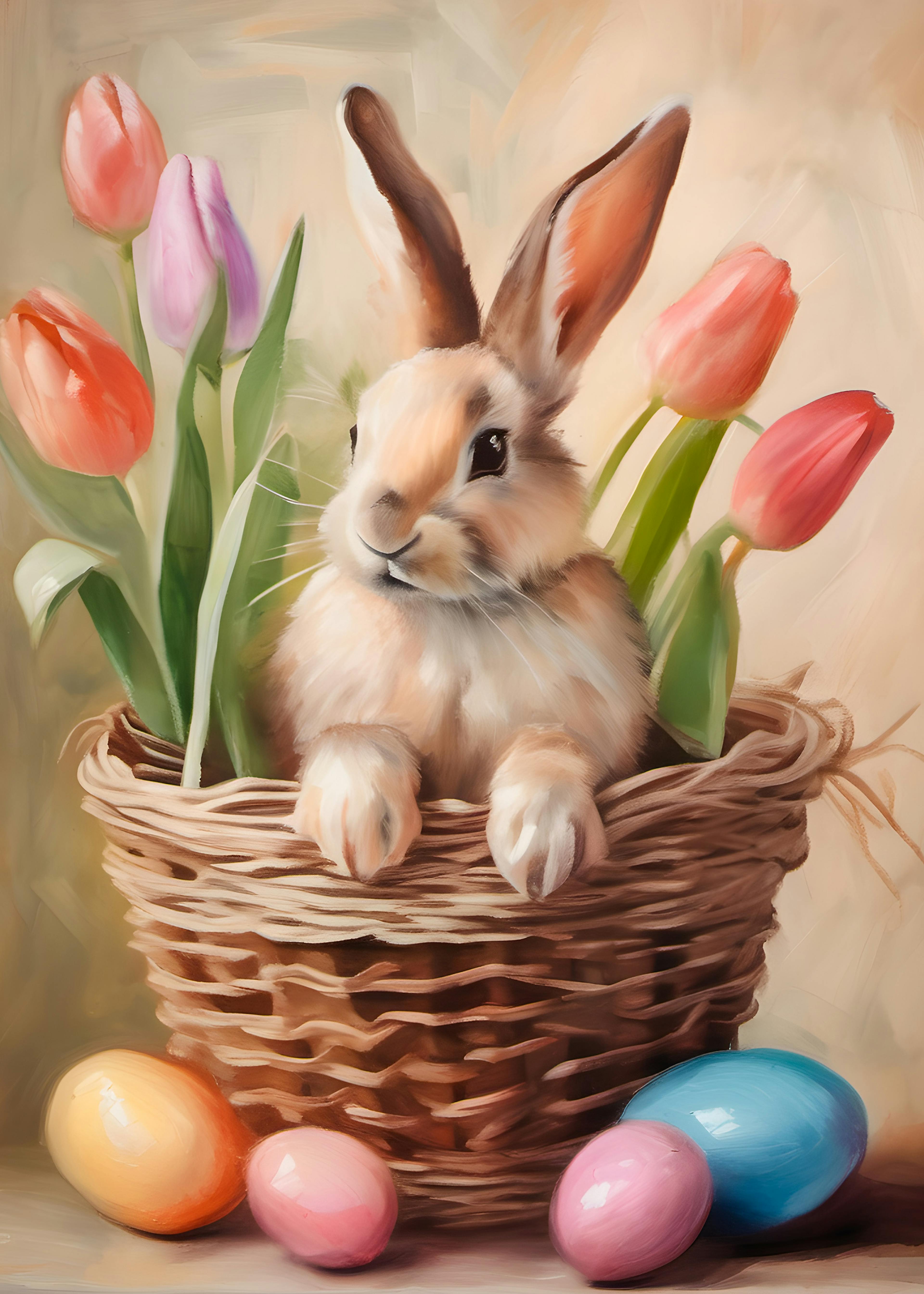 Bunny with Tulips and Eggs Poster 0