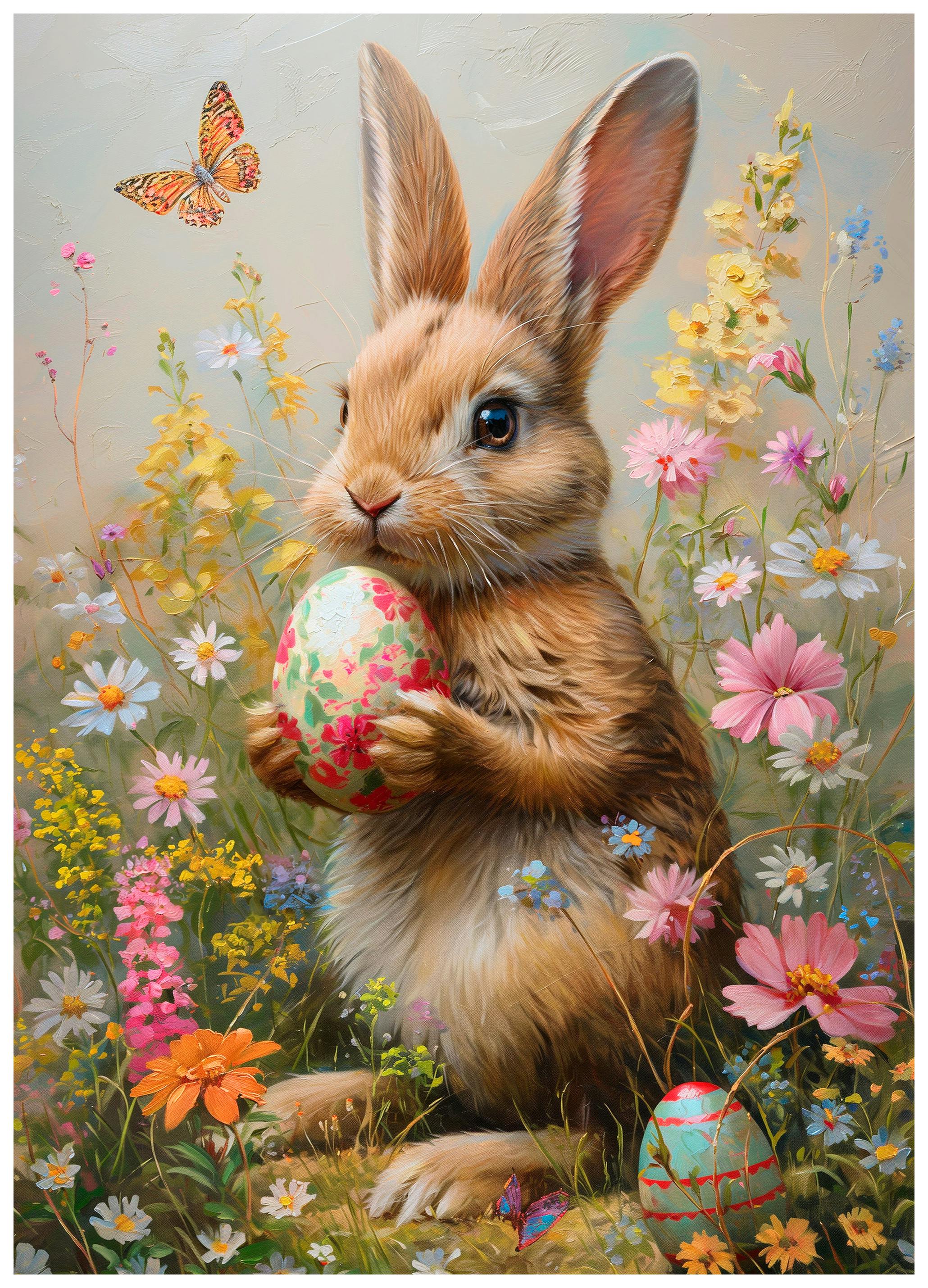 Wildflower Easter Bunny Meadow Poster (70x100 cm) - Poster Store