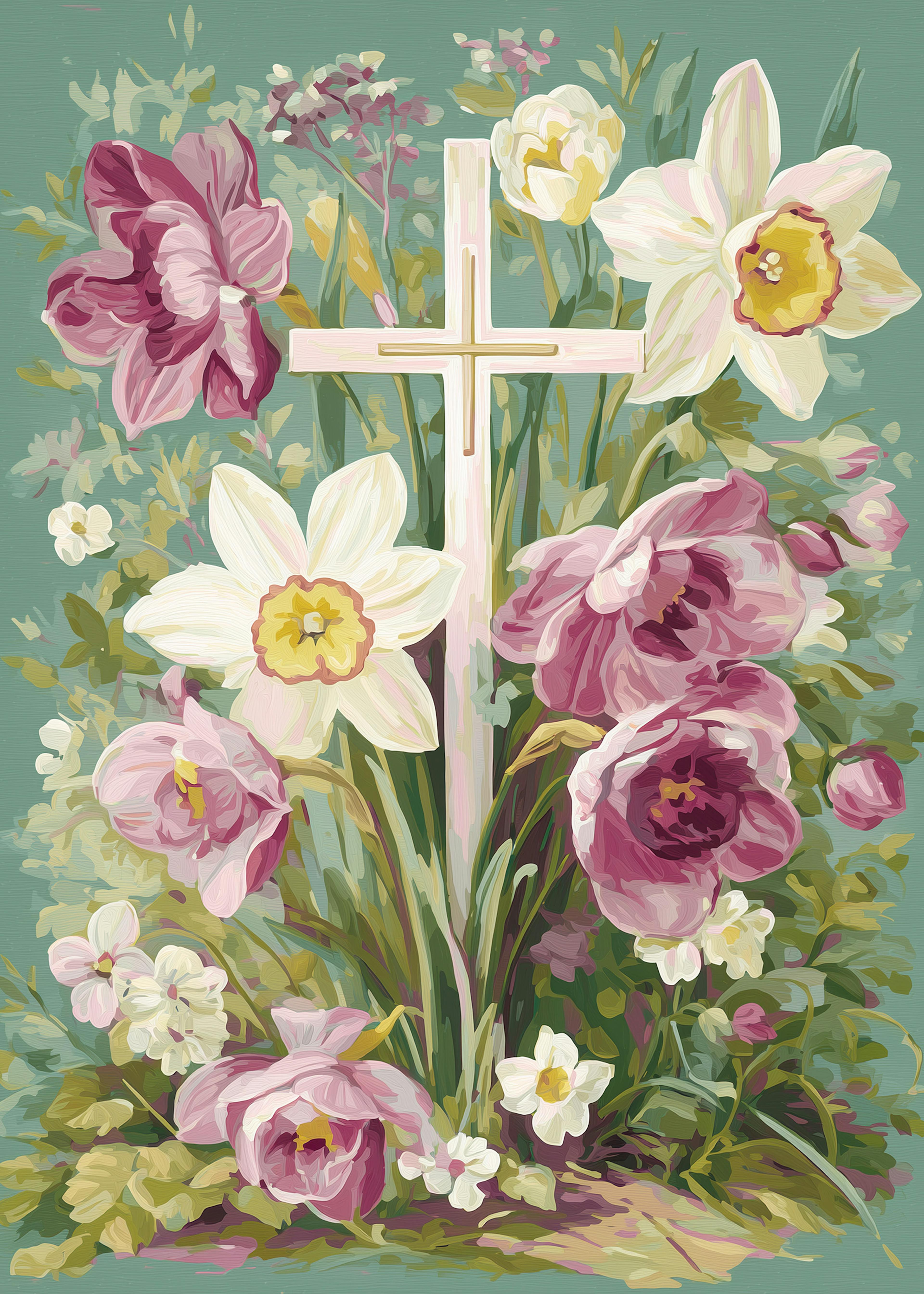 Easter Cross with Spring Flowers Poster 0