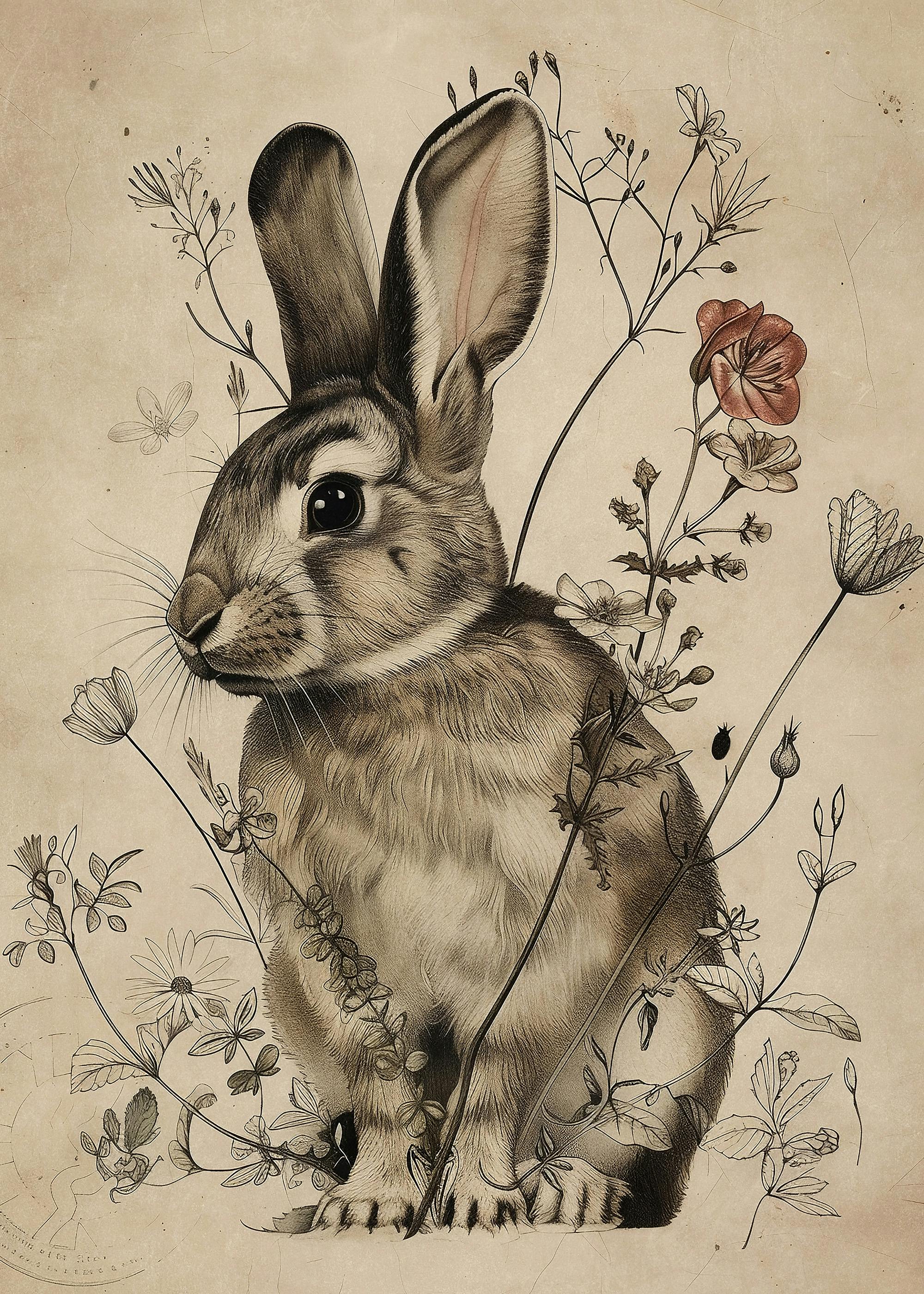 Olga Telnova - Vintage Sketch Bunny Poster 0