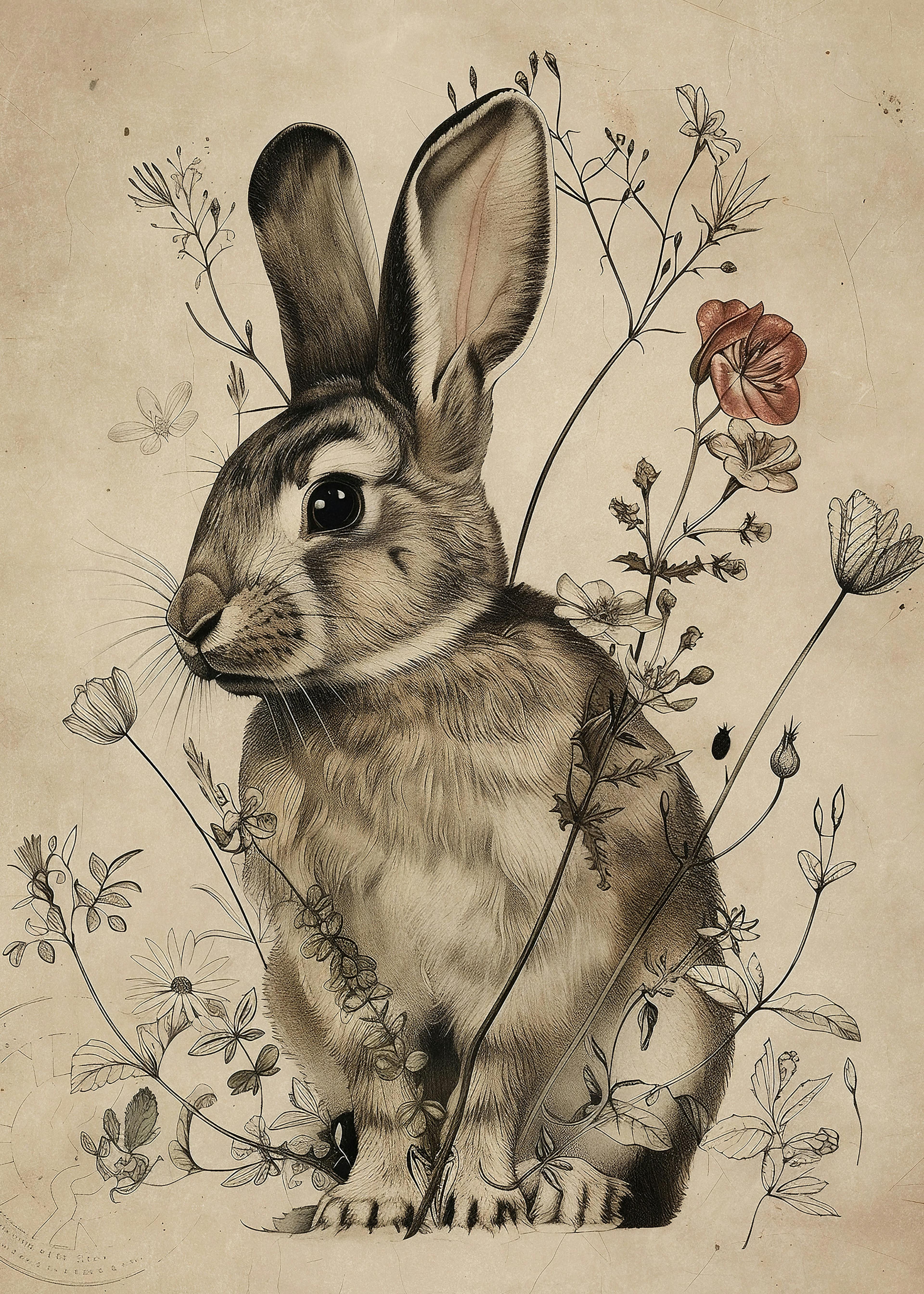 Olga Telnova - Vintage Sketch Bunny Poster 0
