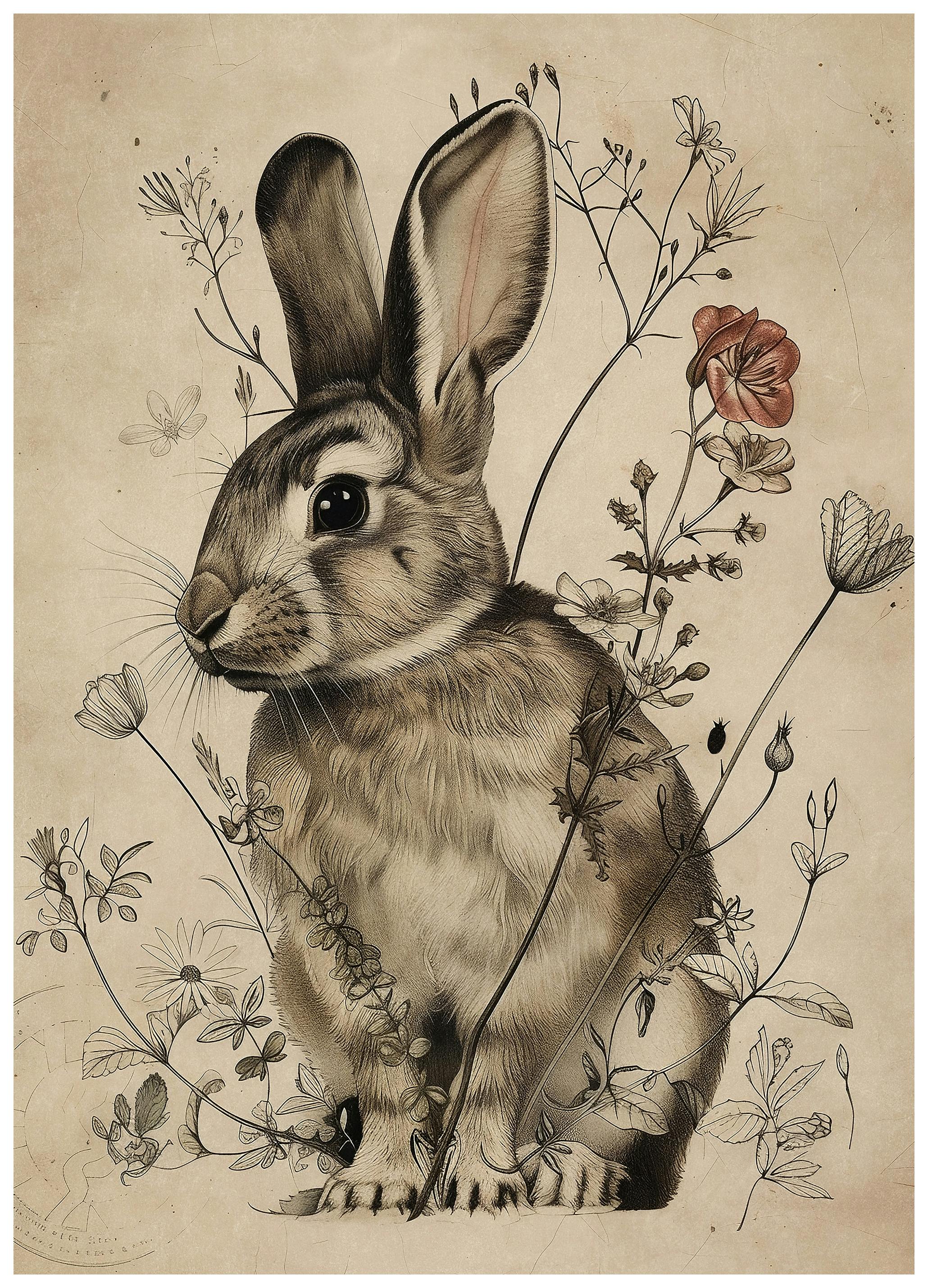 Olga Telnova - Vintage Sketch Bunny Poster (30x40 cm) - Poster Store