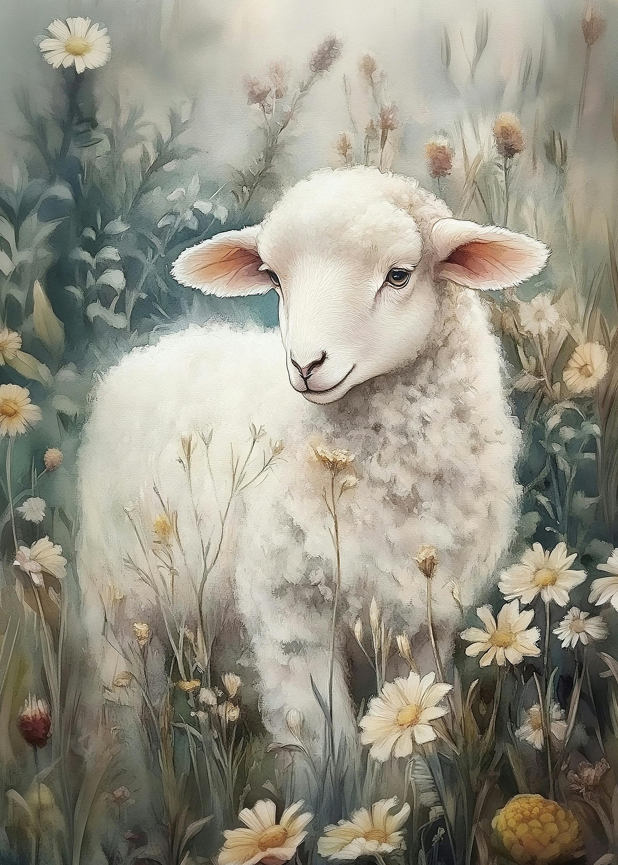 Olga Telnova - Soft Lamb in Spring Flowers Poster 0