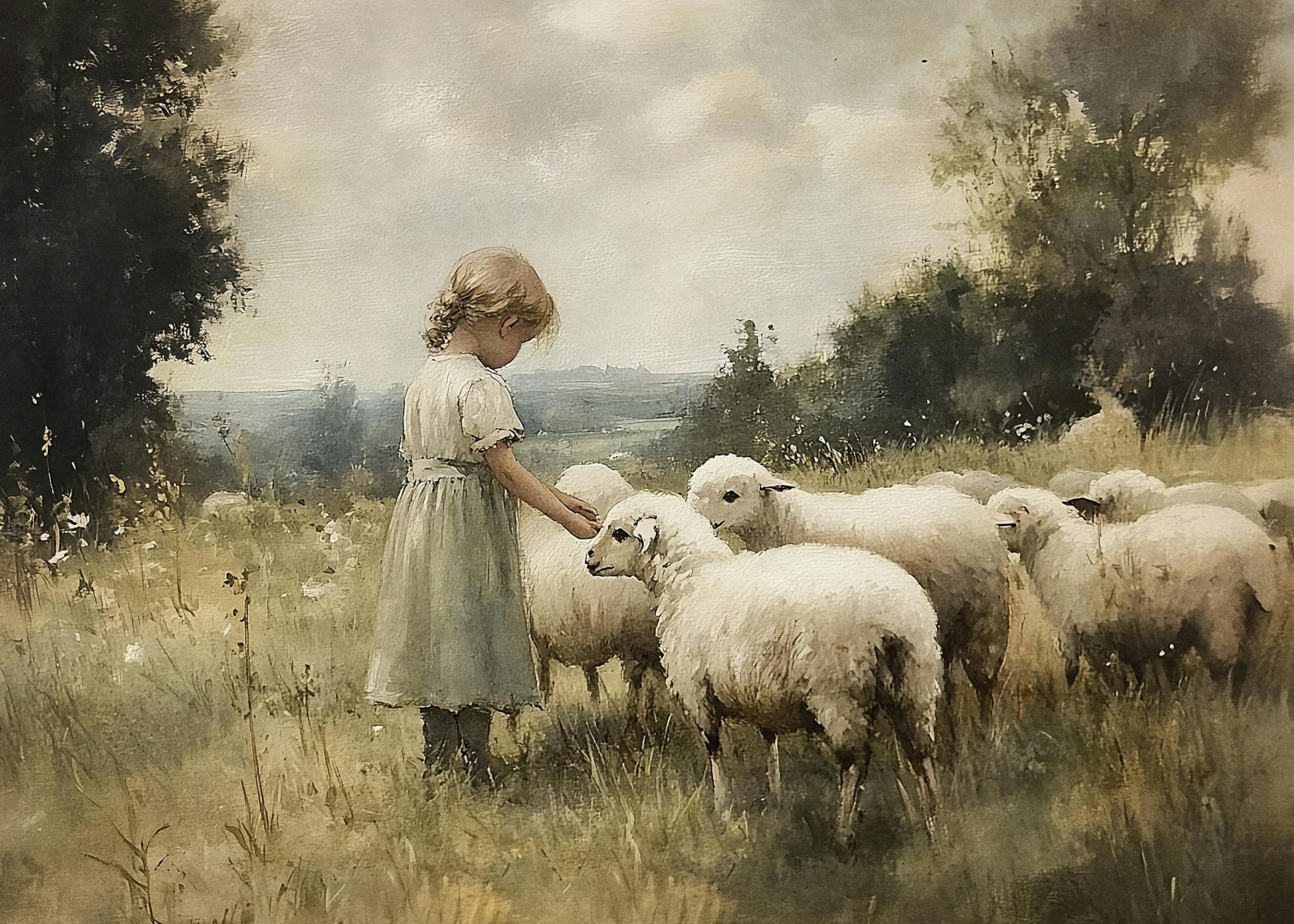 Olga Telnova - Shepherd Girl with Sheep Poster 0