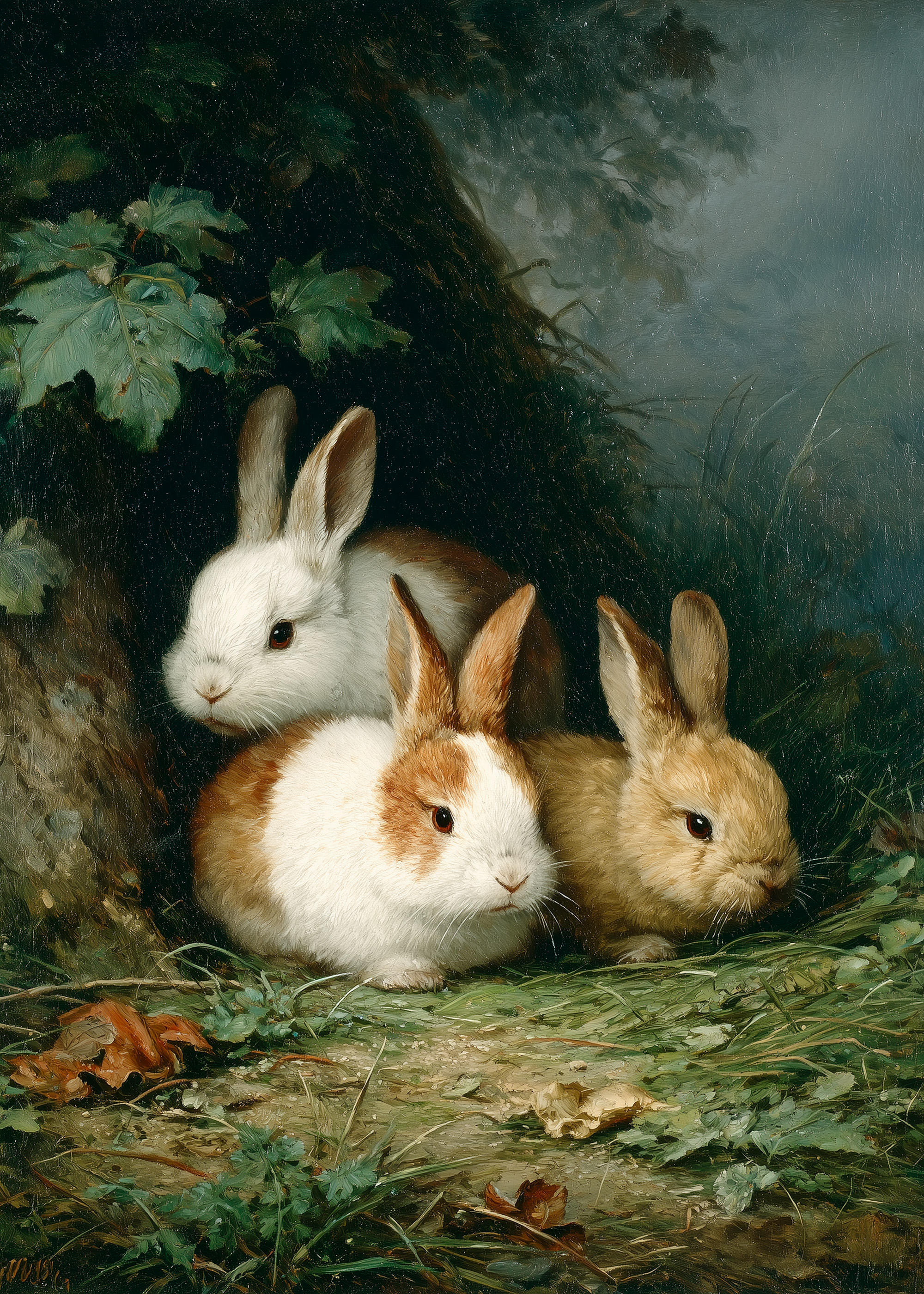 Forest Rabbits Poster - Vintage Animal Art | Poster Store US
