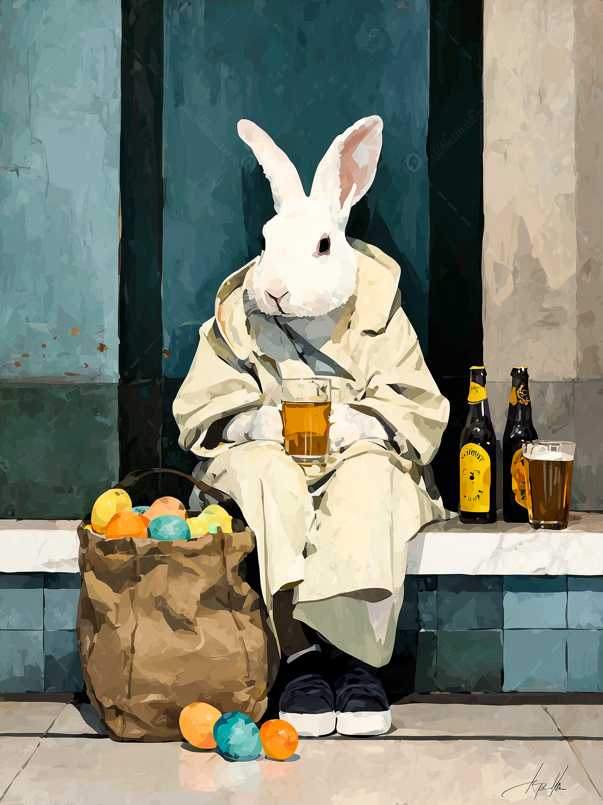 Urban Bunny with Beer Poster Print | Poster Store US