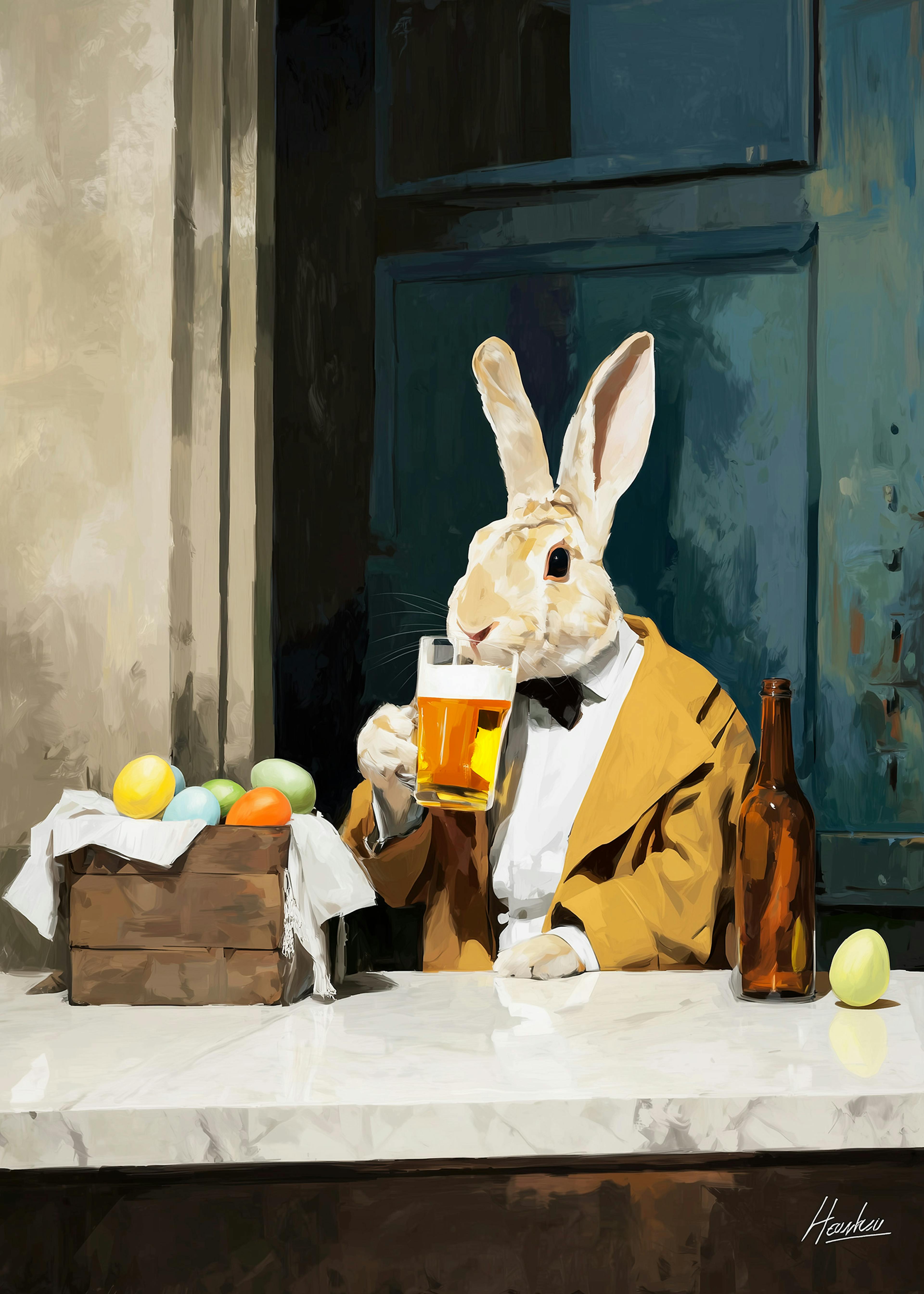 Contemporary Rabbit with Beer Poster 0