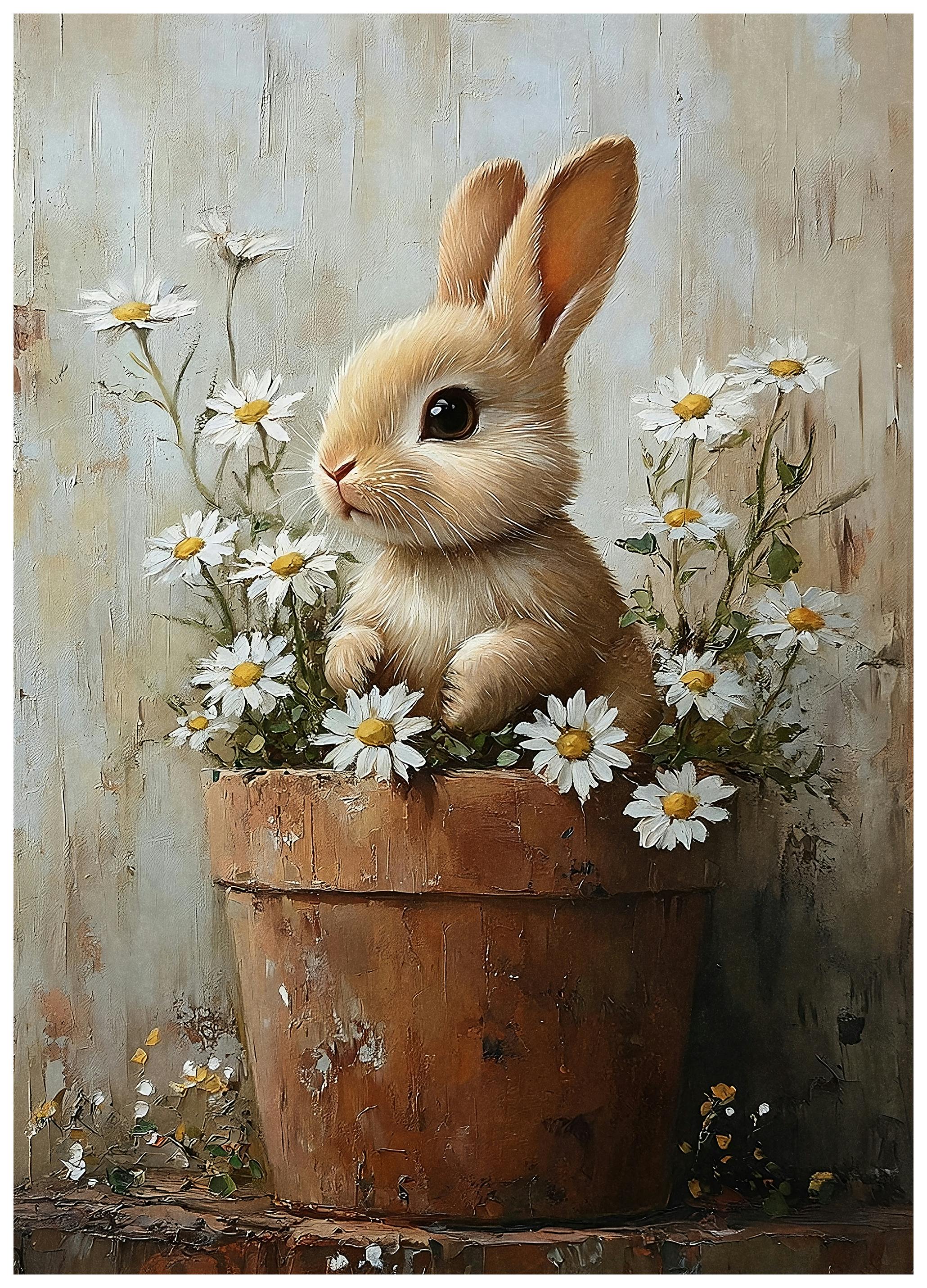 Olga Telnova - Konijntje in Bloempot Poster (30x40 cm) - Poster Store