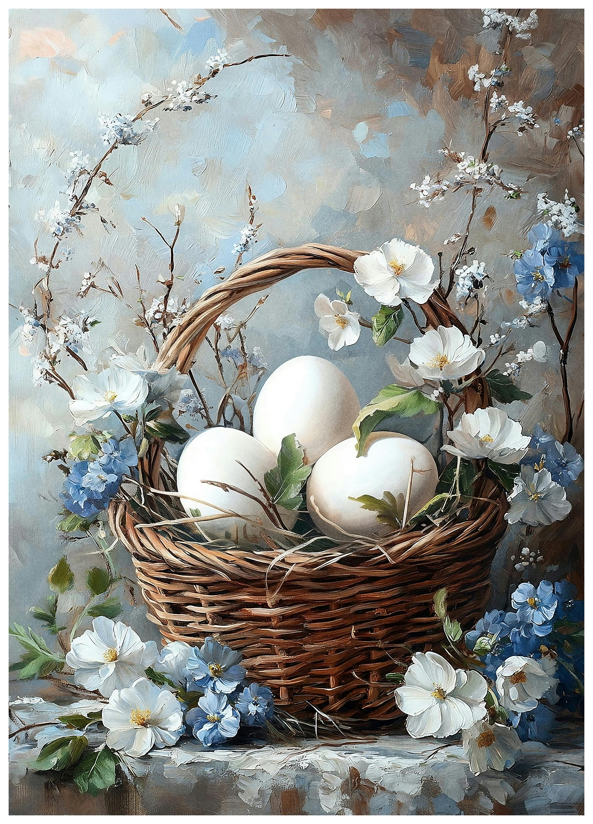 Olga Telnova - Blue Blossom Easter Egg Basket Poster (50x70 cm) - Poster Store