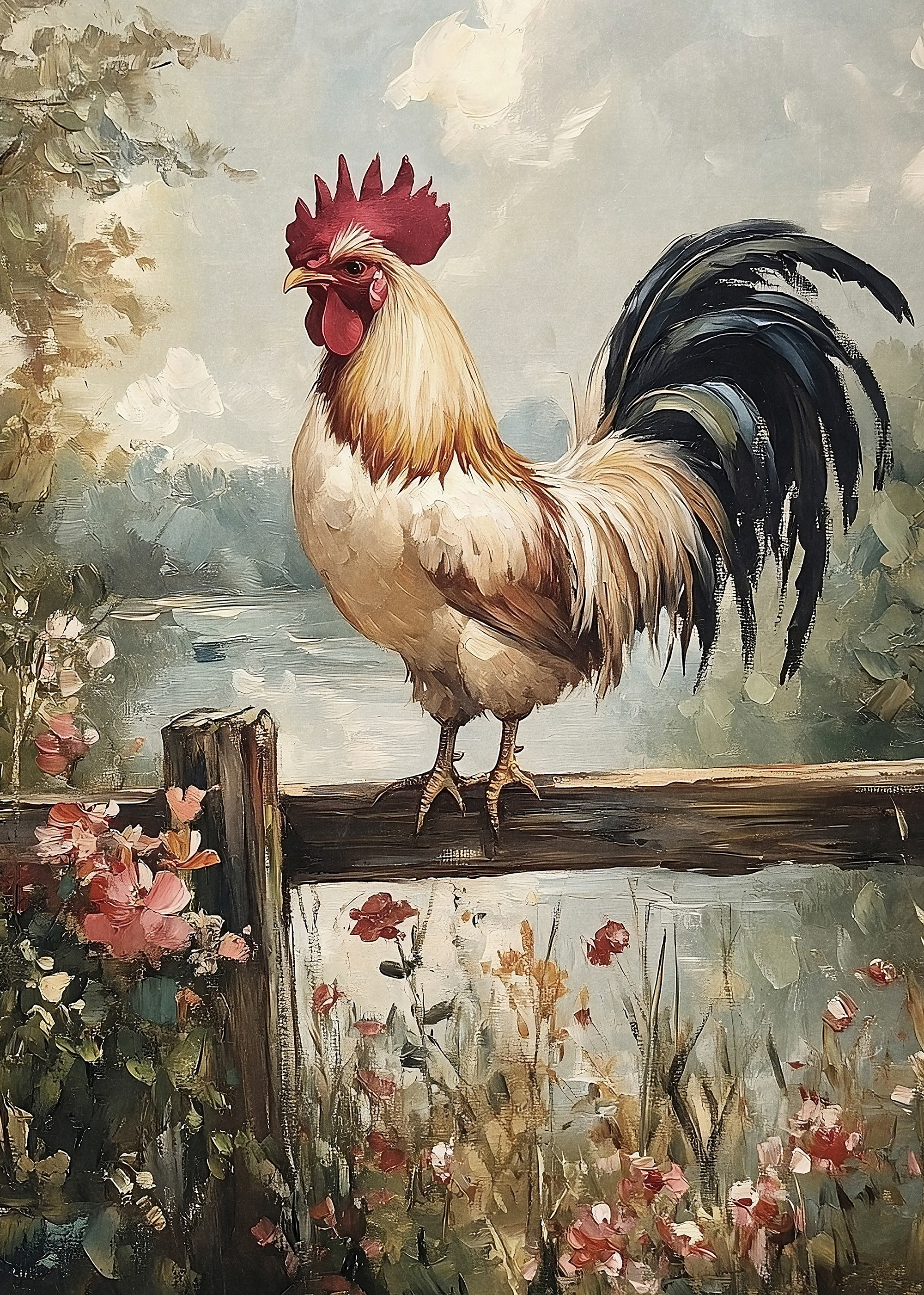 Rooster in Farm Poster | Farmhouse Art | Poster Store US