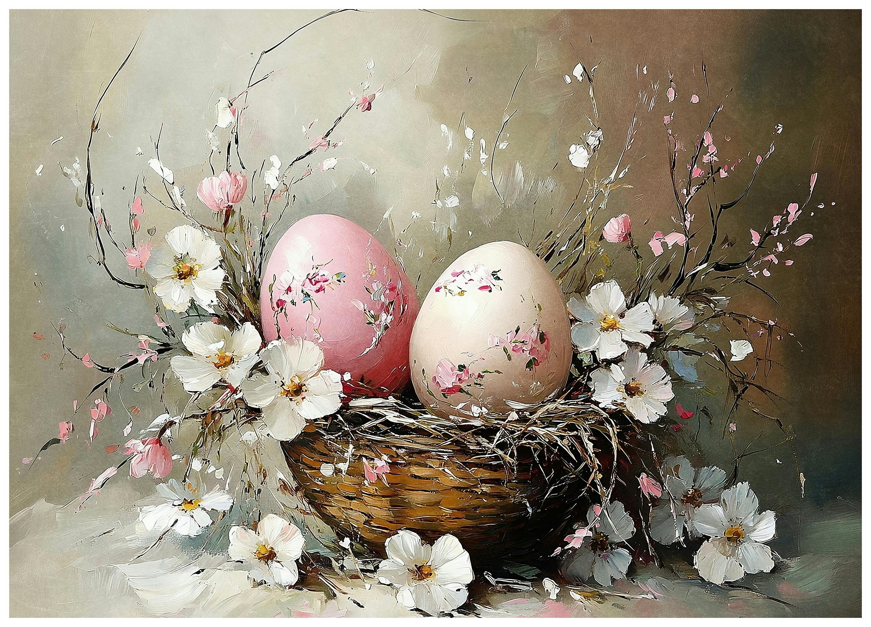 Olga Telnova - Różowe pisanki z wiosennym kwieciem Plakat (30x40 cm) - Poster Store